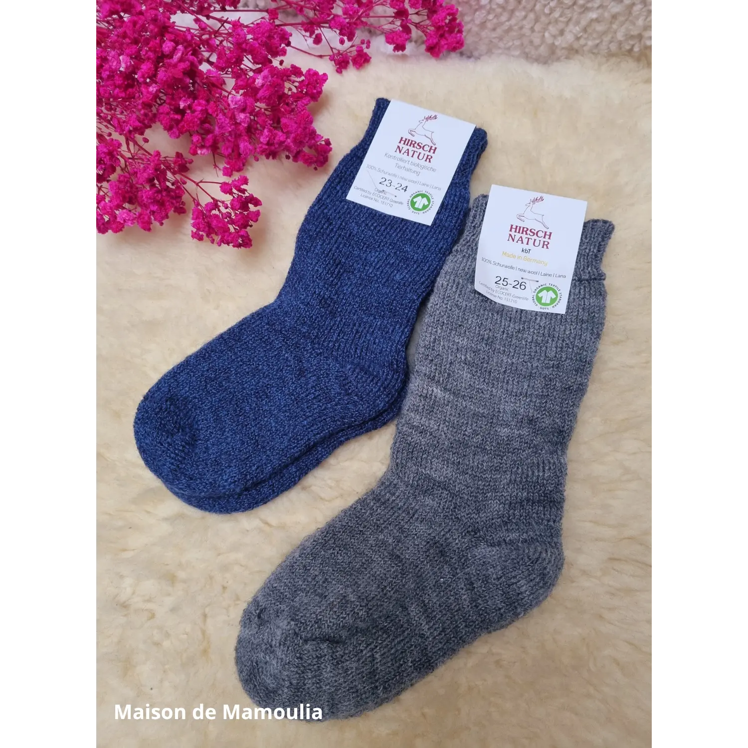Hirsch Natur - Chaussettes épaisses "bouclette" enfant – 100 % laine