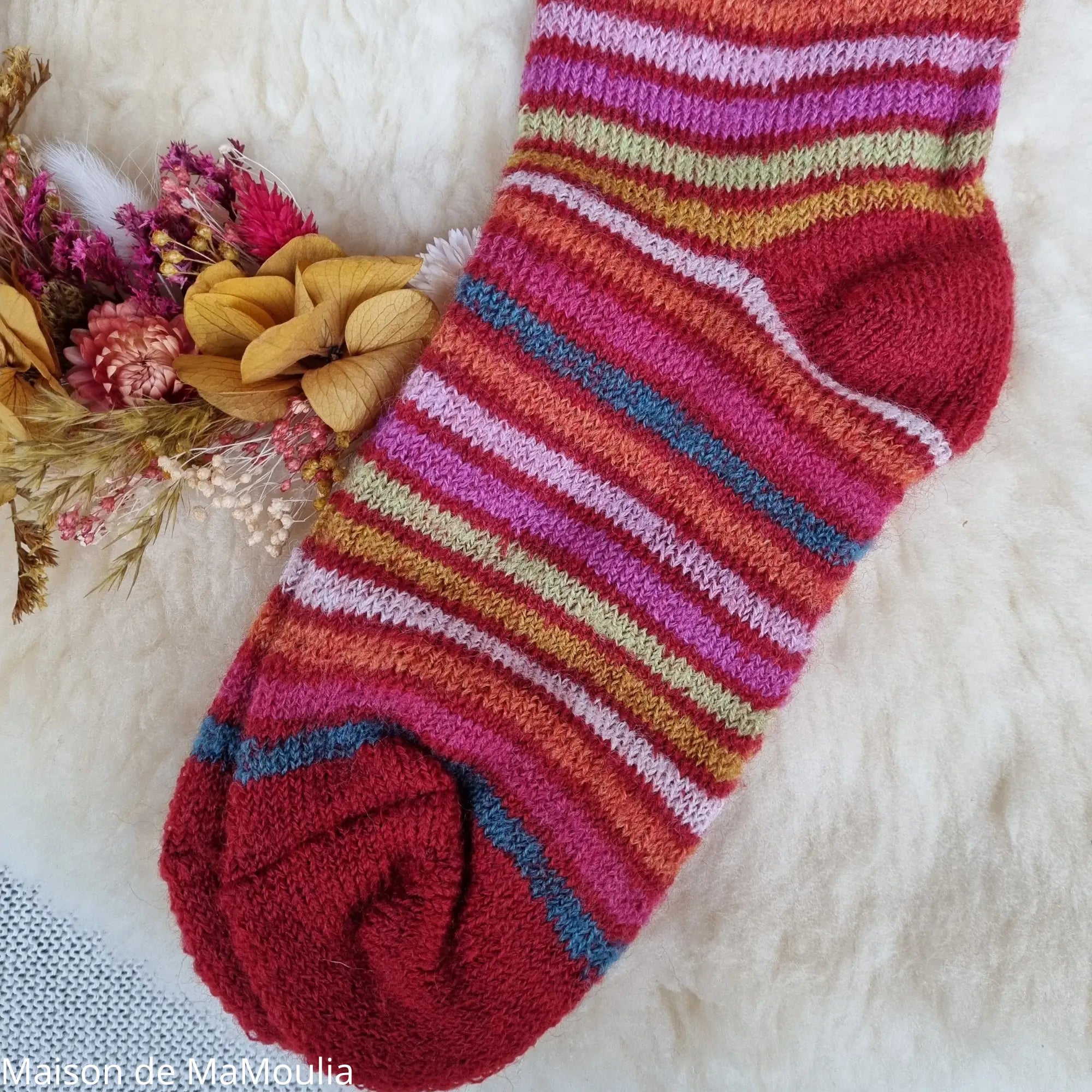 Hirsch Natur – Chaussettes Arc-en-ciel "bouclette" adulte – 100 % laine