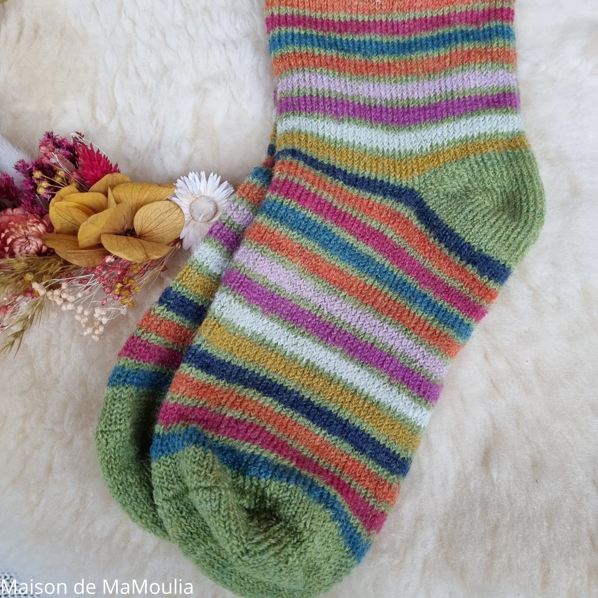 Hirsch Natur – Chaussettes Arc-en-ciel "bouclette" adulte – 100 % laine