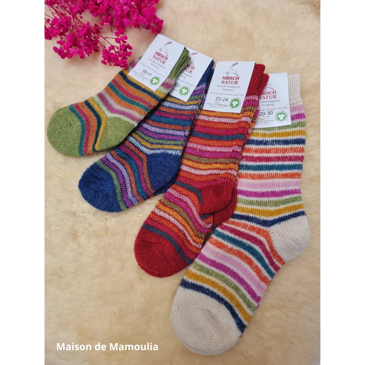 Hirsch Natur - Chaussettes Arc-en-ciel "bouclette" enfant – 100 % laine