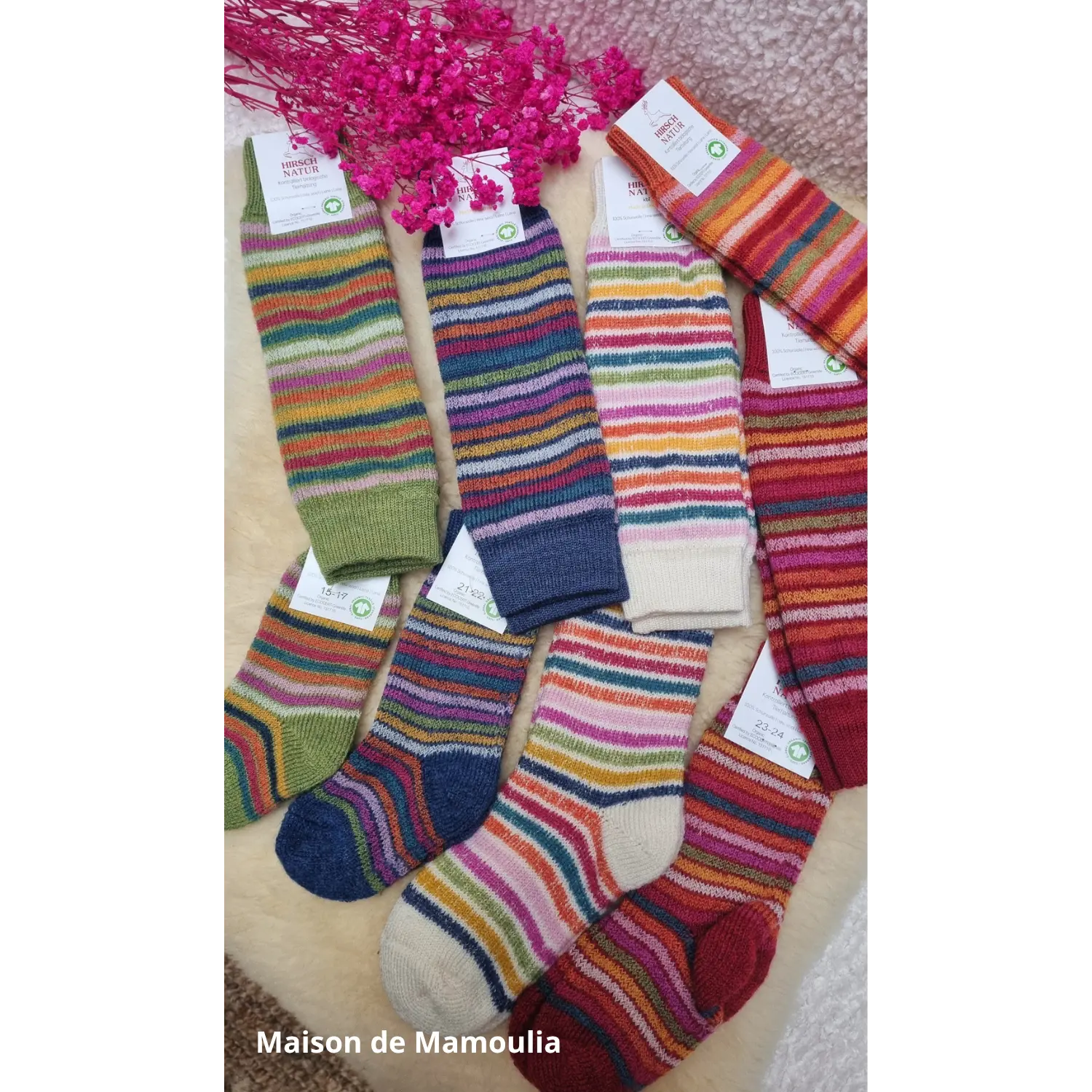 Hirsch Natur - Chaussettes Arc-en-ciel "bouclette" enfant – 100 % laine