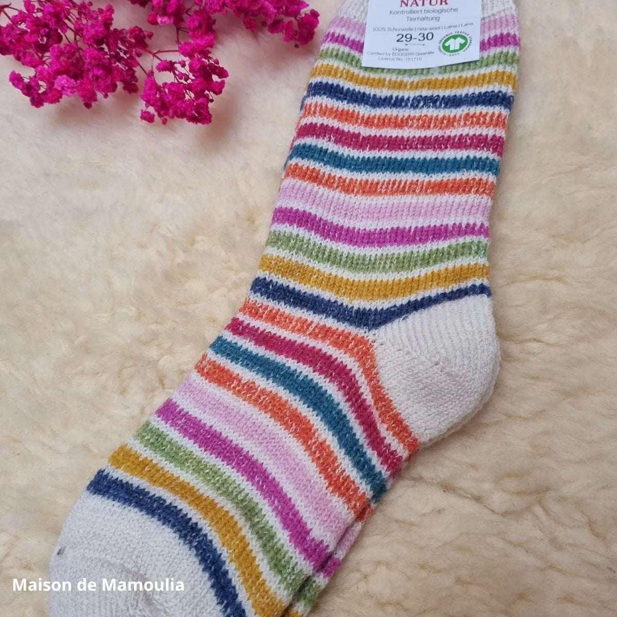 Hirsch Natur - Chaussettes Arc-en-ciel "bouclette" enfant – 100 % laine