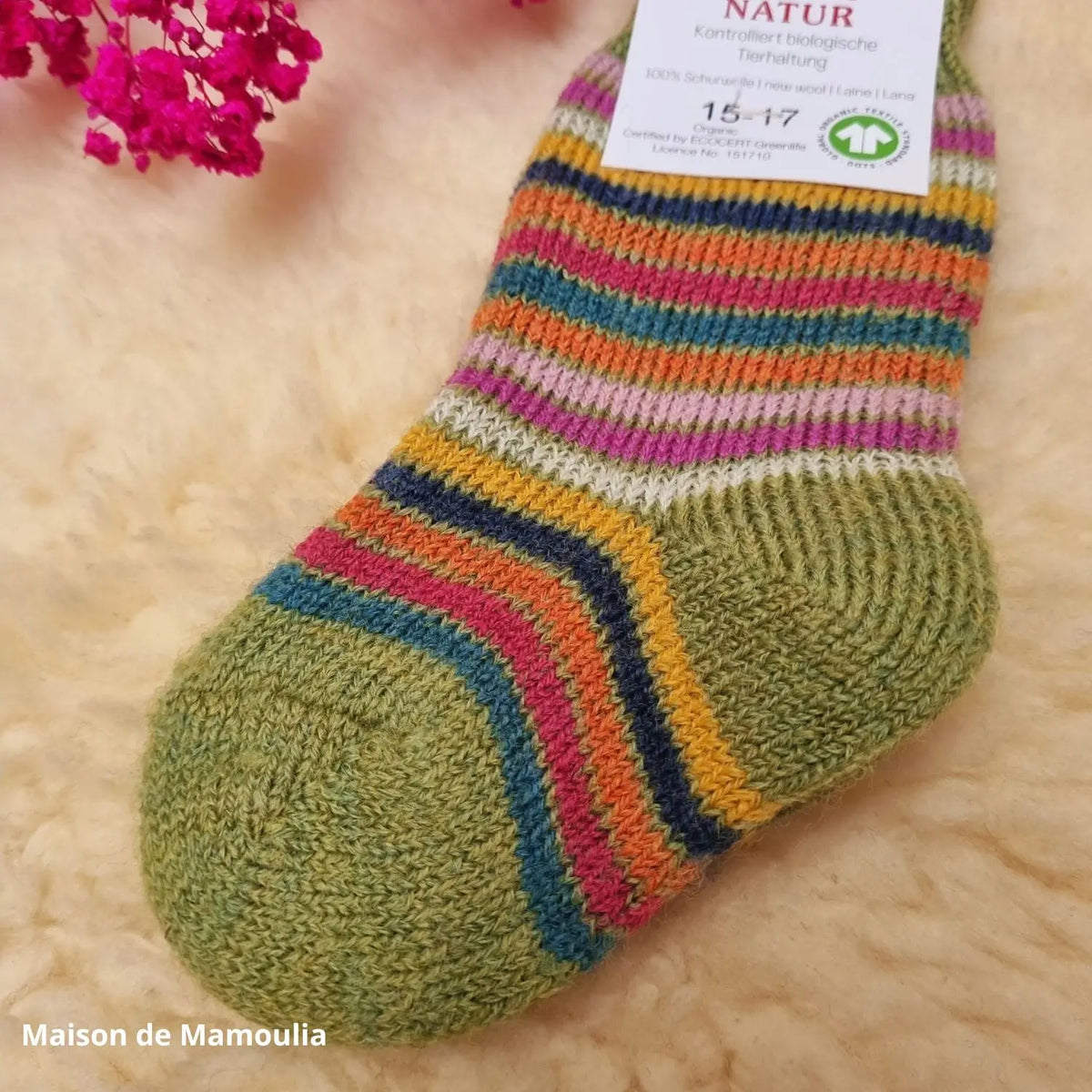 Hirsch Natur - Chaussettes Arc-en-ciel "bouclette" enfant – 100 % laine