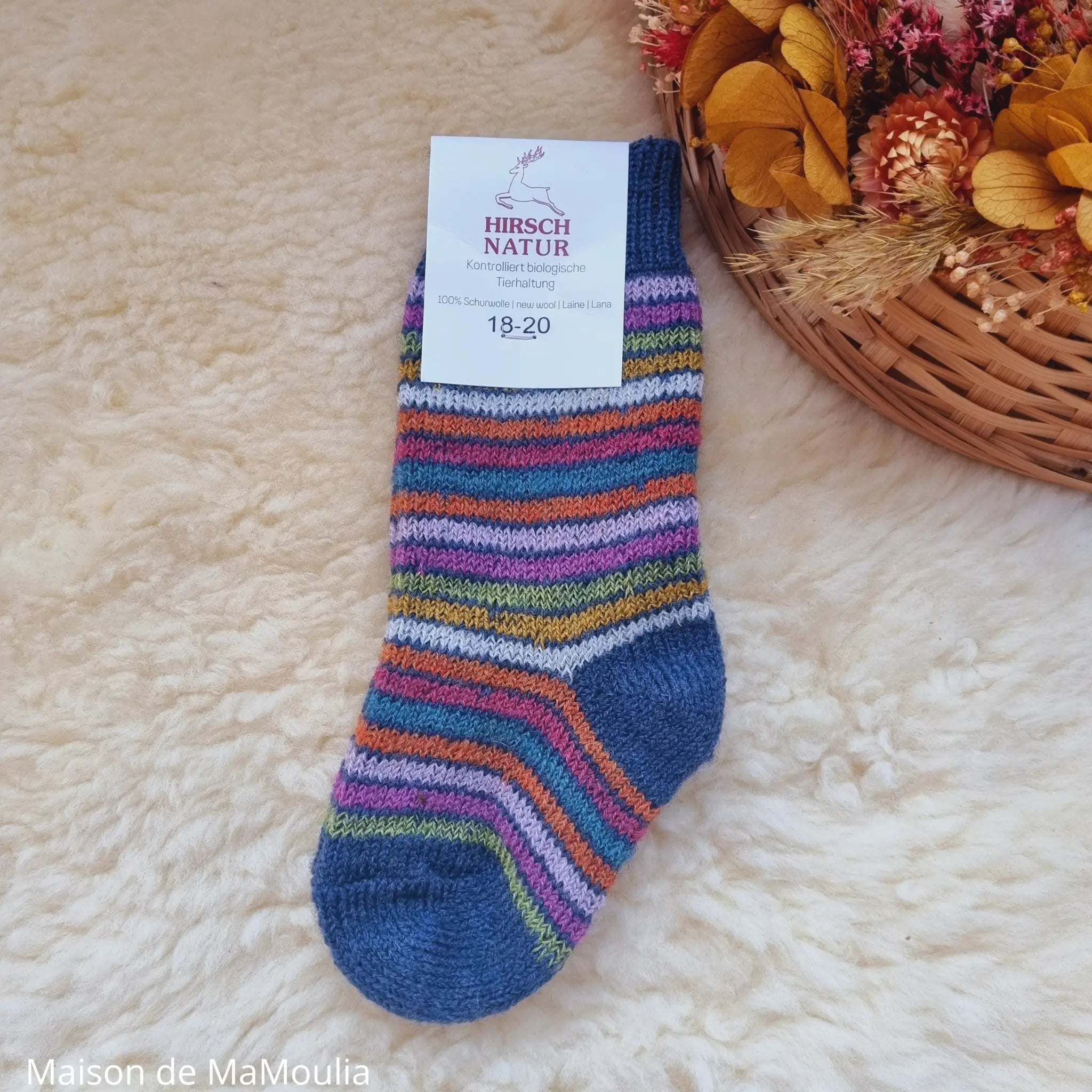Hirsch Natur - Chaussettes Arc-en-ciel "bouclette" enfant – 100 % laine