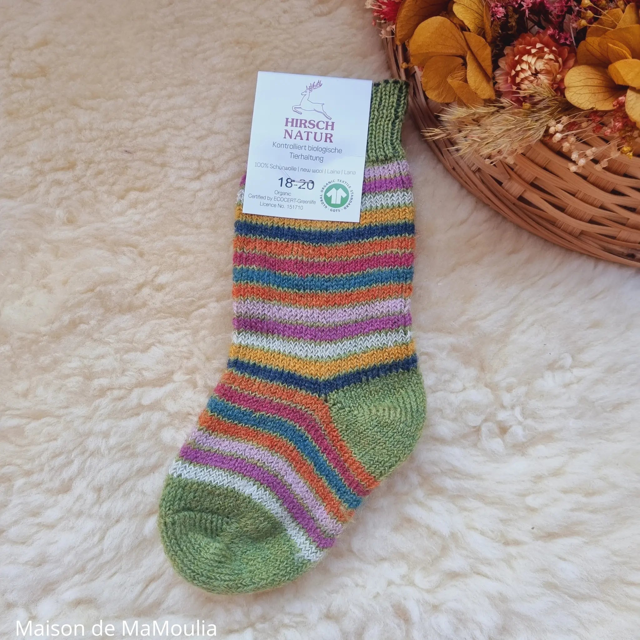 Hirsch Natur - Chaussettes Arc-en-ciel "bouclette" enfant – 100 % laine