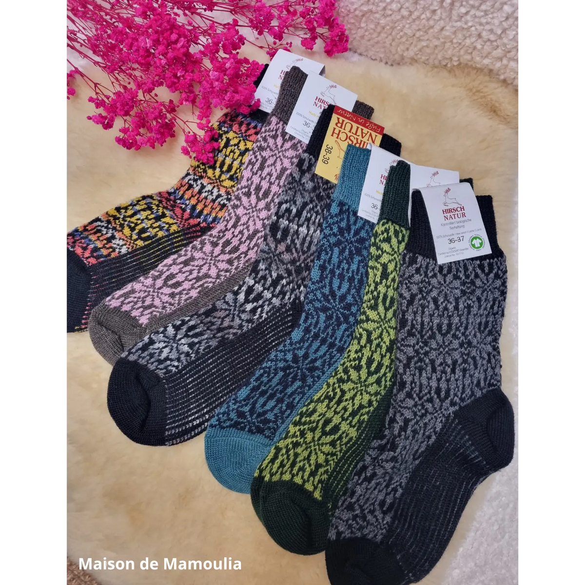 Hirsch Natur - Adult Thick Norwegian Socks - 100% Wool