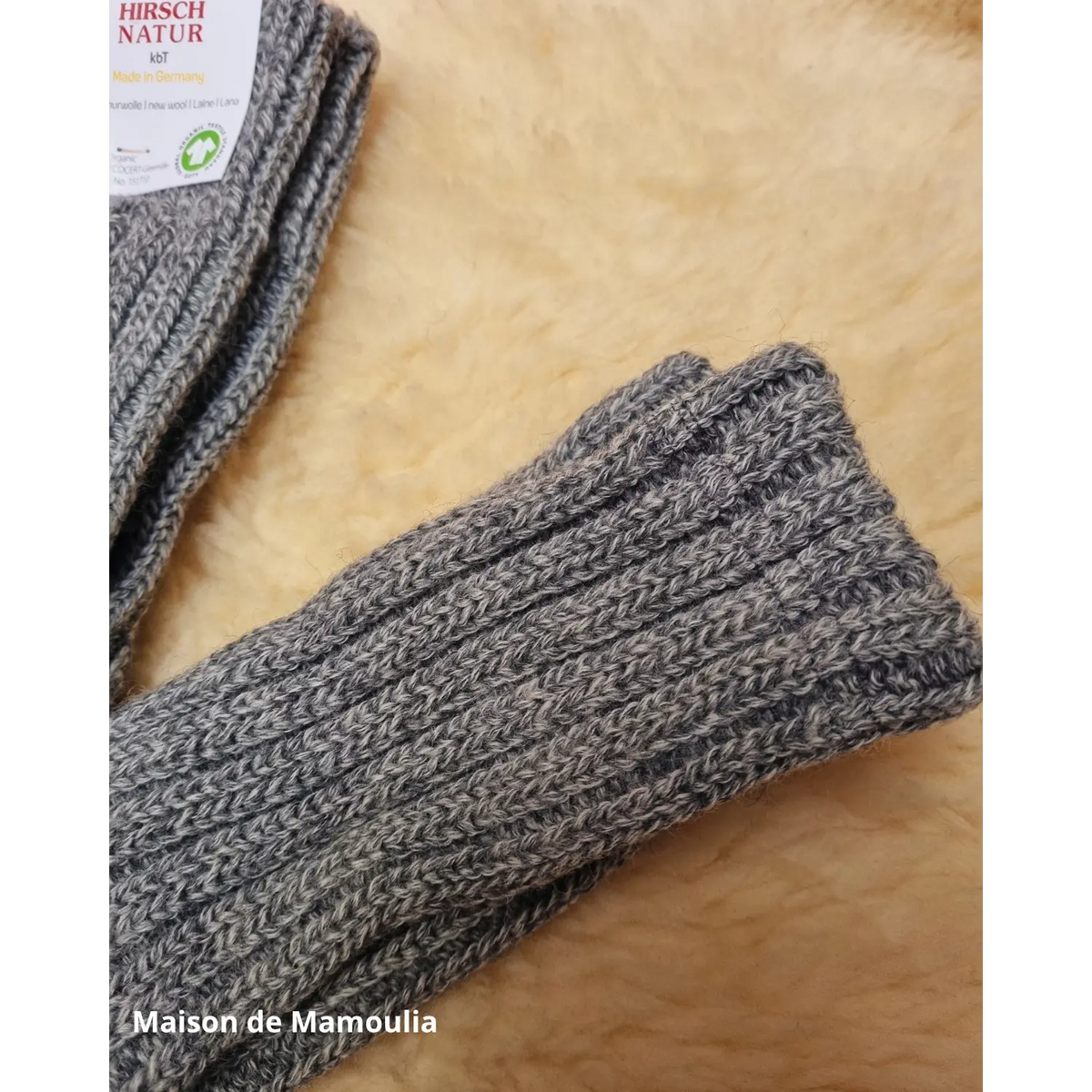 Hirsch Natur - Adult non-slip socks - 100% wool