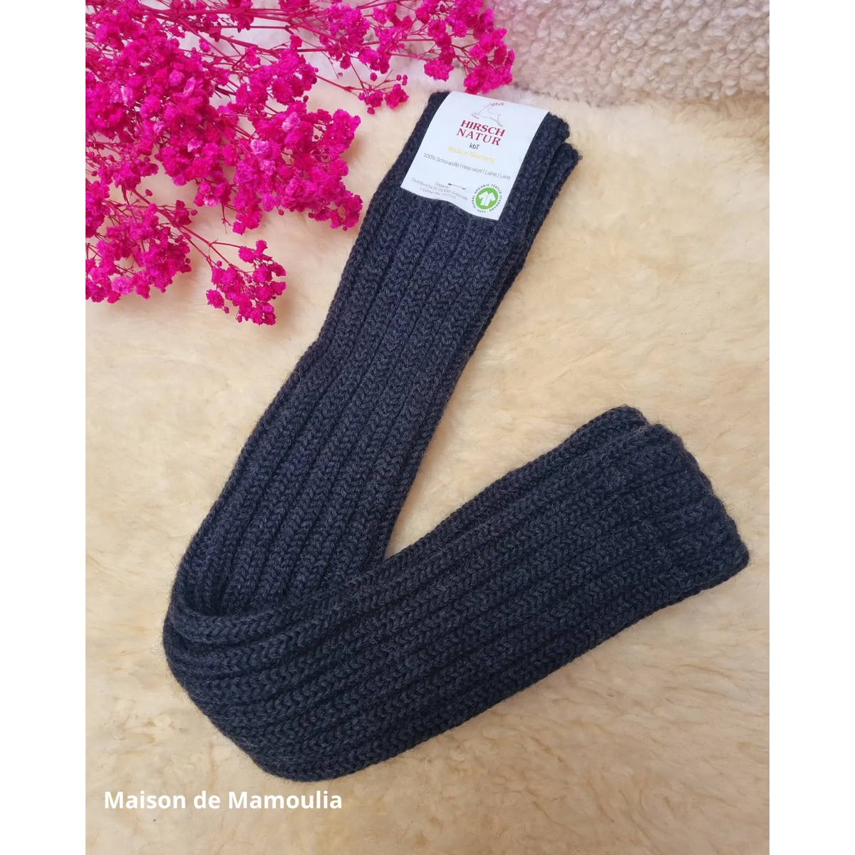 Hirsch Natur - Adult non-slip socks - 100% wool