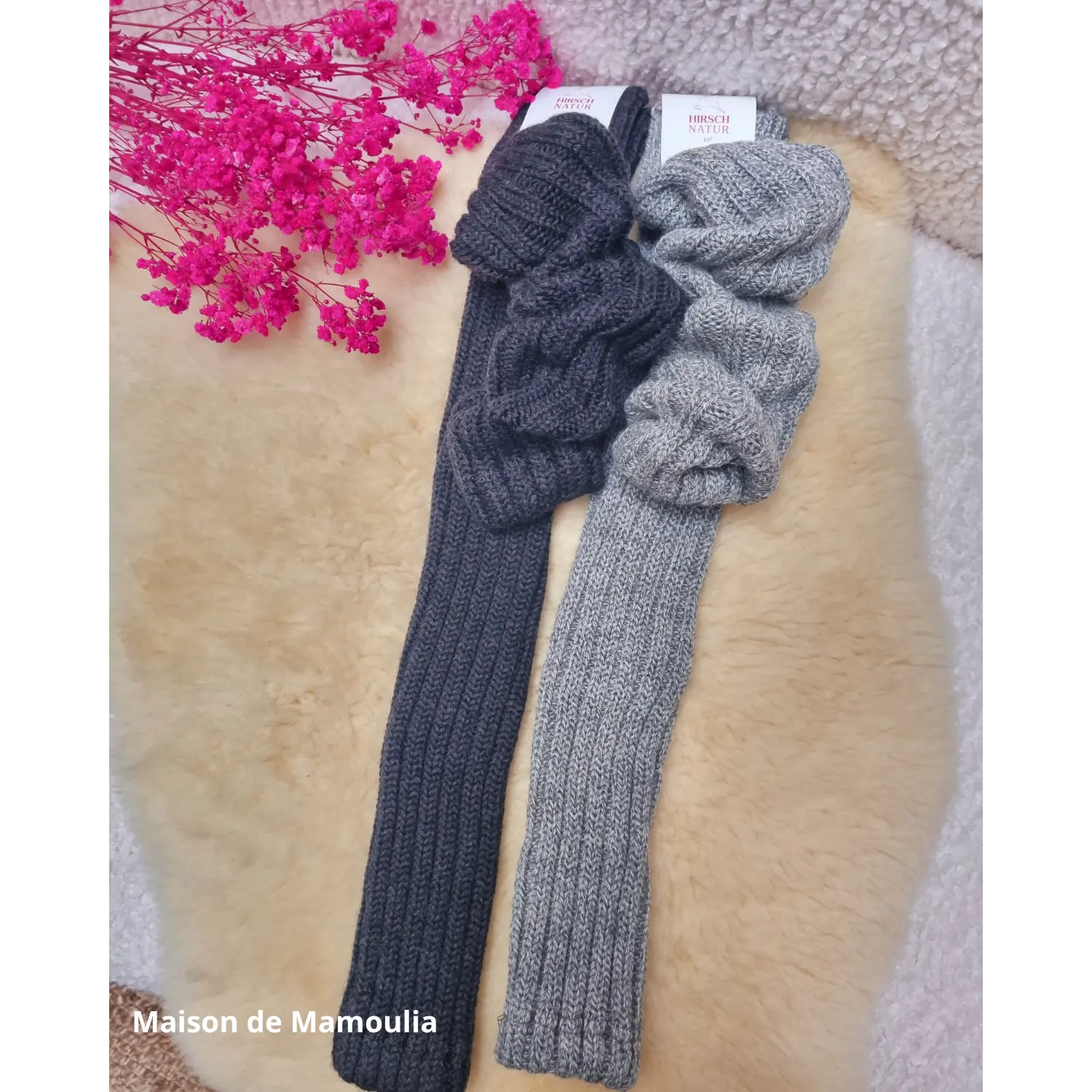 Hirsch Natur - Adult non-slip socks - 100% wool