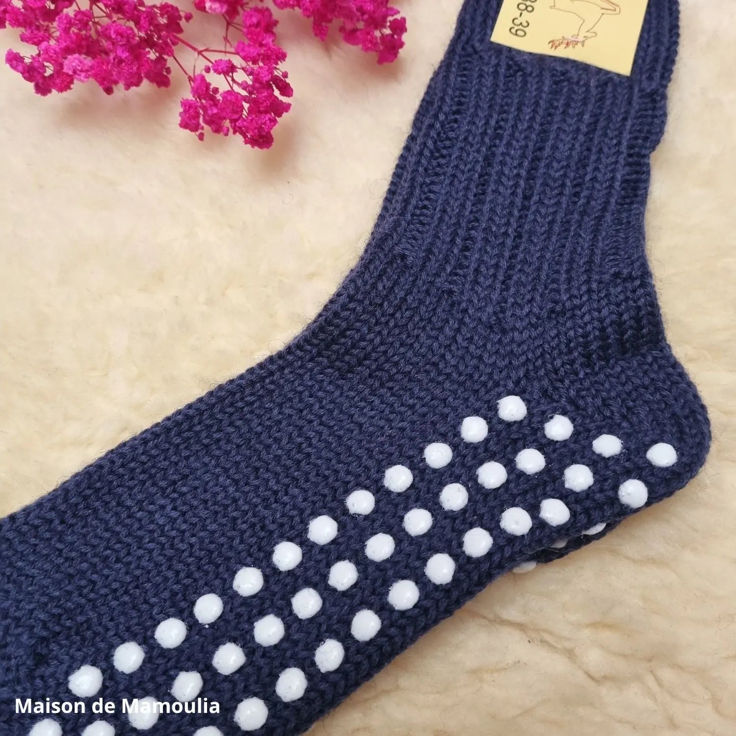 Hirsch Natur - Chaussettes antidérapantes adulte – 100 % laine