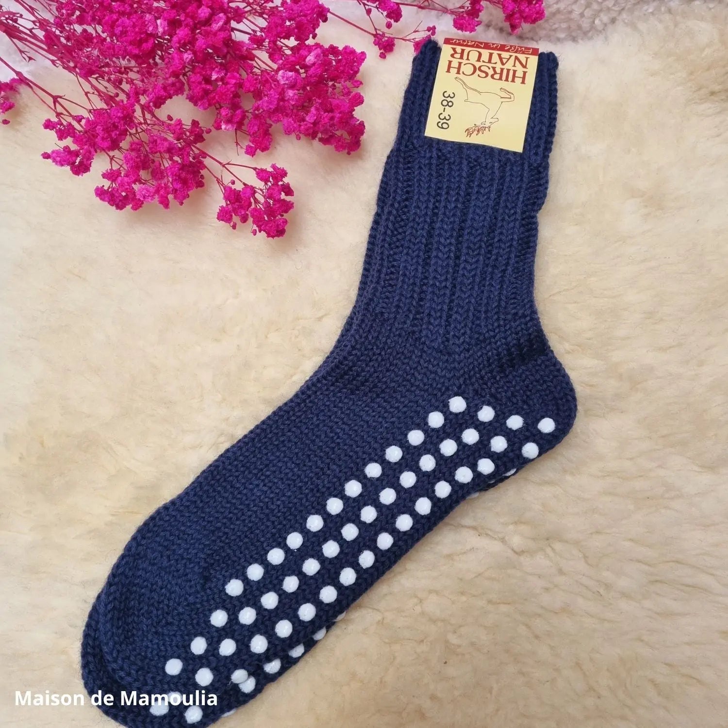Hirsch Natur - Chaussettes antidérapantes adulte – 100 % laine