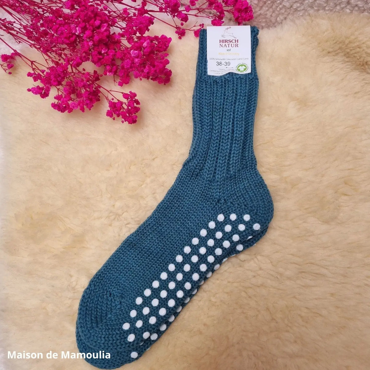 Hirsch Natur - Chaussettes antidérapantes adulte – 100 % laine