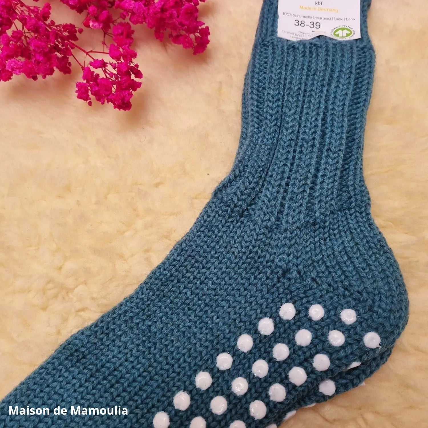 Hirsch Natur - Chaussettes antidérapantes adulte – 100 % laine
