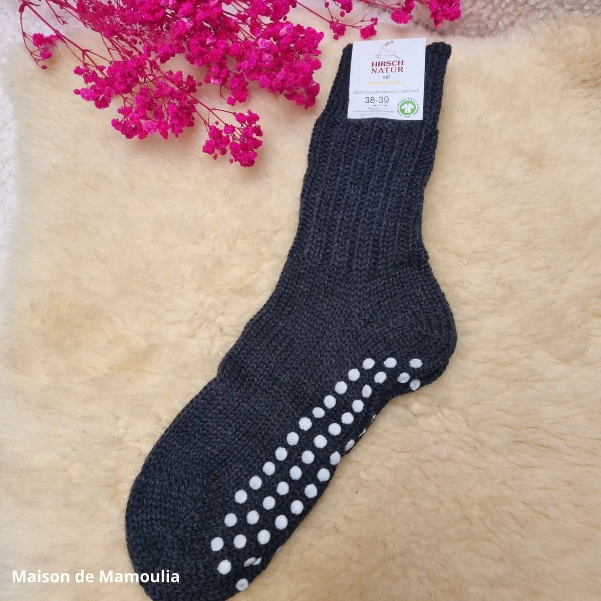 Hirsch Natur - Adult non-slip socks - 100% wool