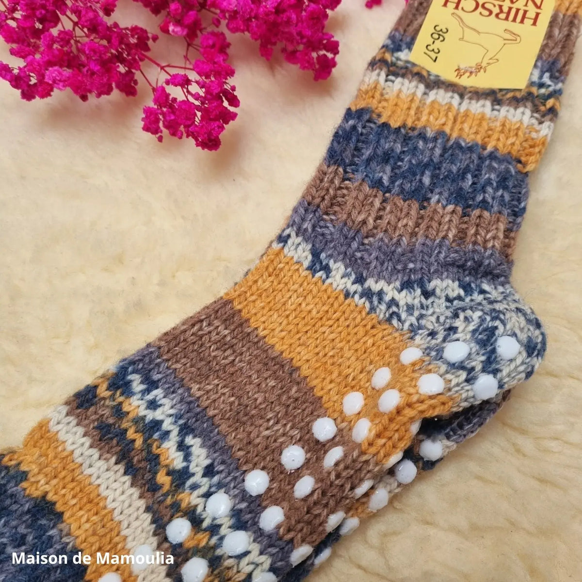 Hirsch Natur - Chaussettes antidérapantes adulte – 100 % laine