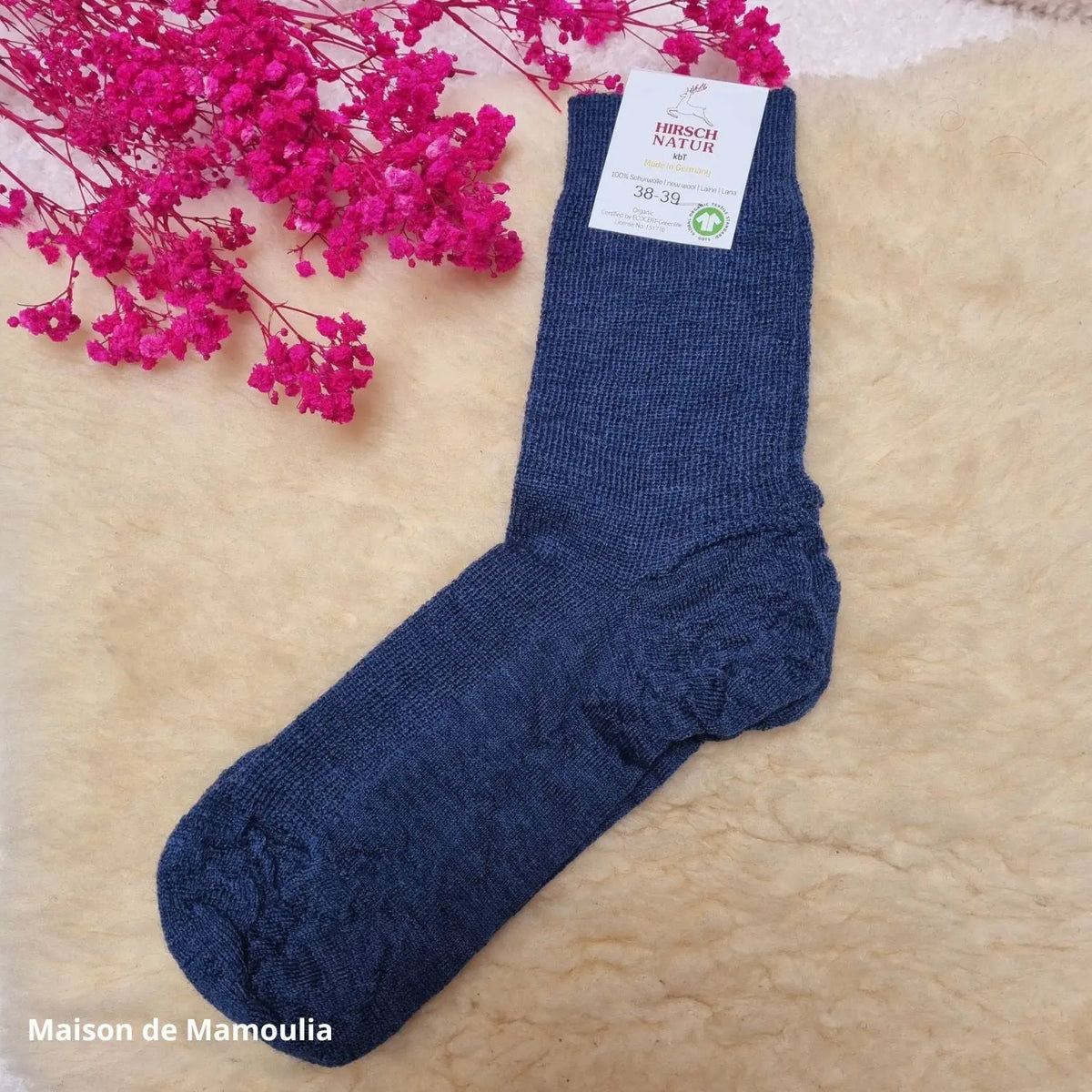 Hirsch Natur - Adult non-slip socks - 100% wool