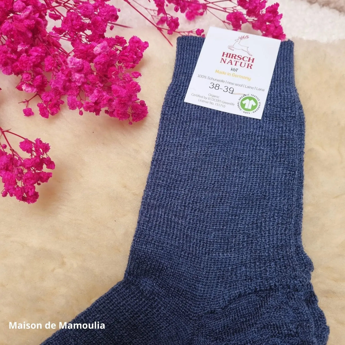 Hirsch Natur - Adult non-slip socks - 100% wool