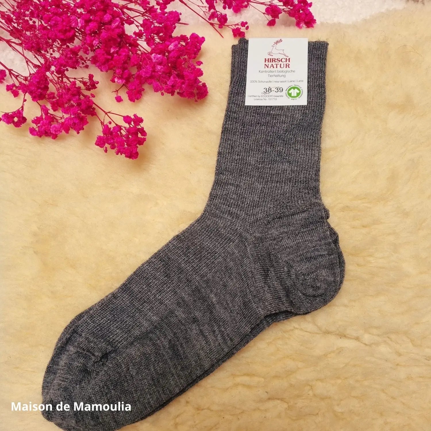 Hirsch Natur - Adult non-slip socks - 100% wool