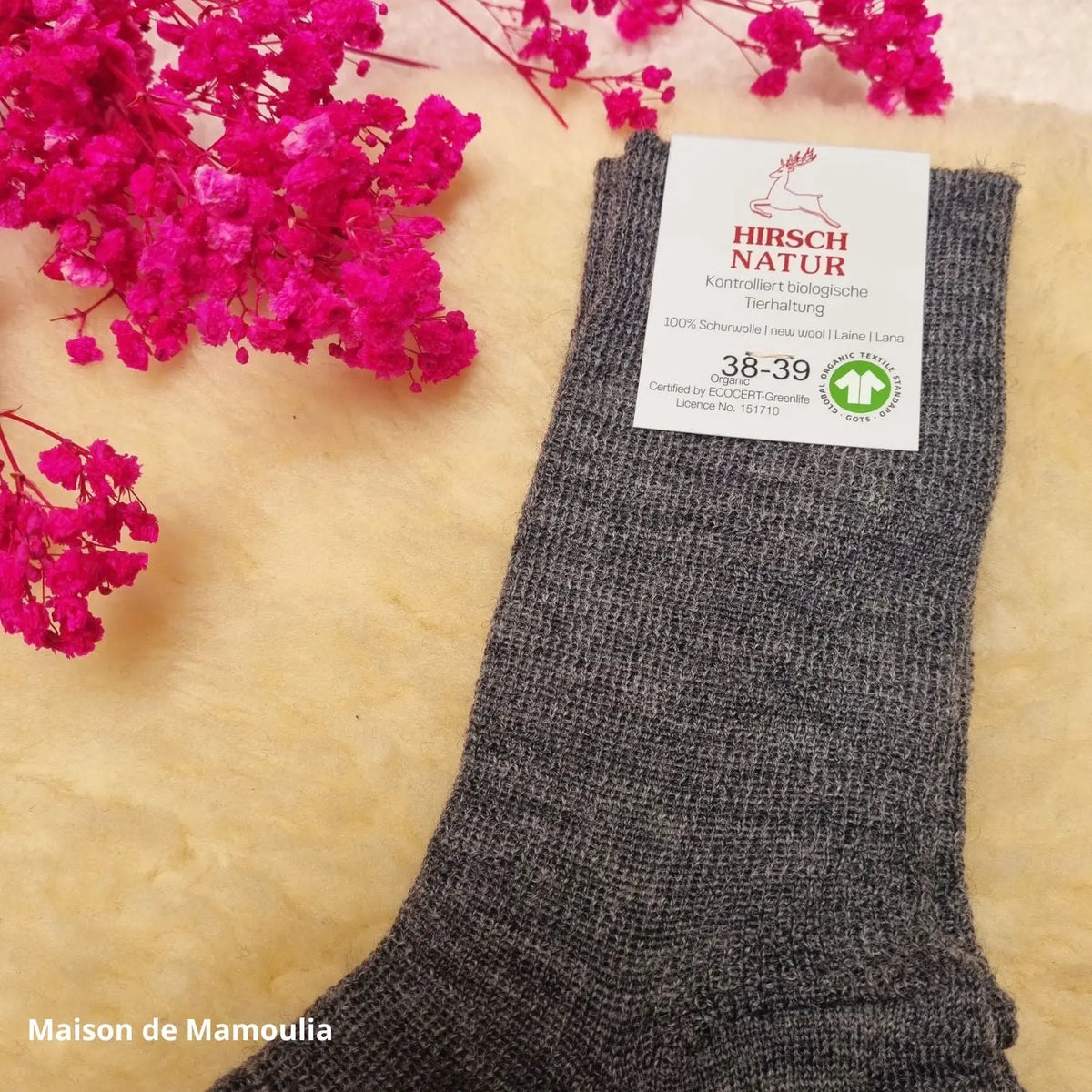 Hirsch Natur - Adult non-slip socks - 100% wool