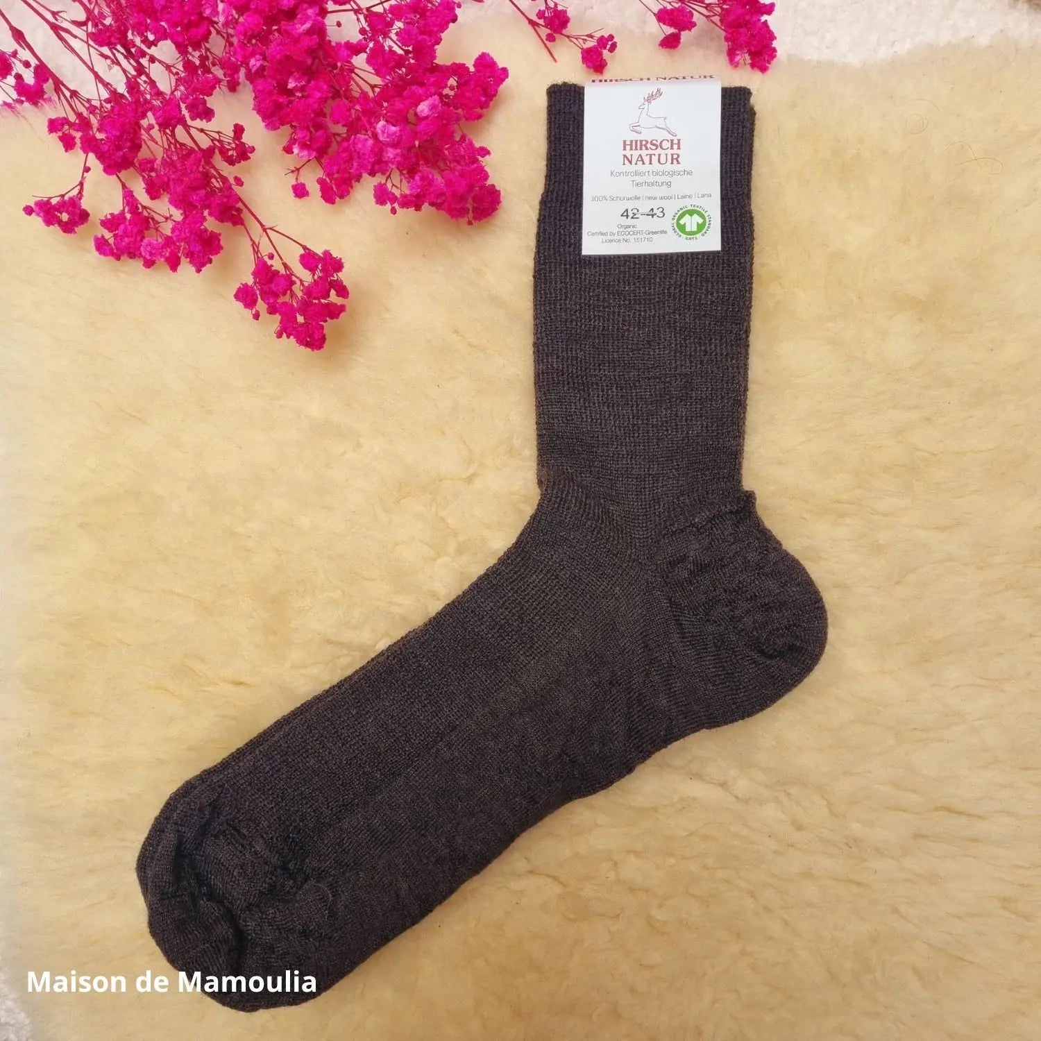 Hirsch Natur - Adult non-slip socks - 100% wool