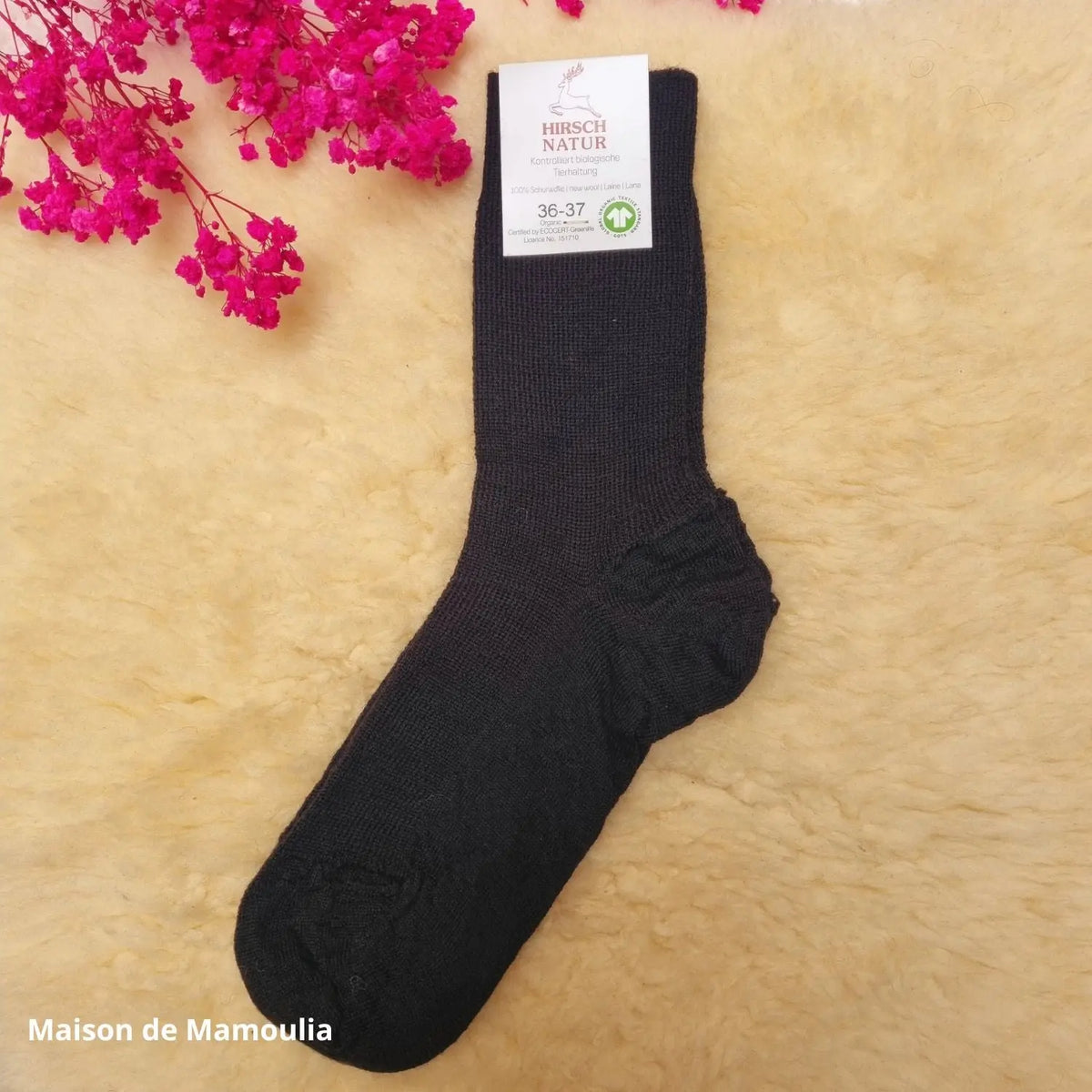 Hirsch Natur - Adult non-slip socks - 100% wool