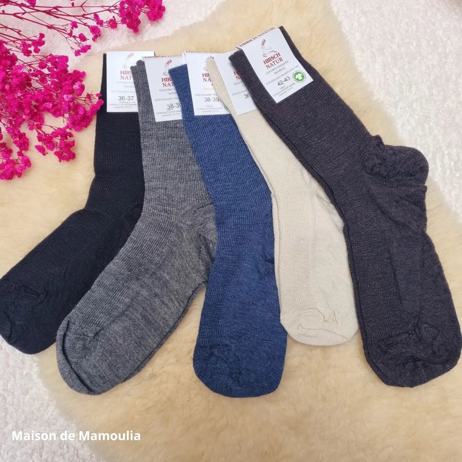 Hirsch Natur - Adult non-slip socks - 100% wool