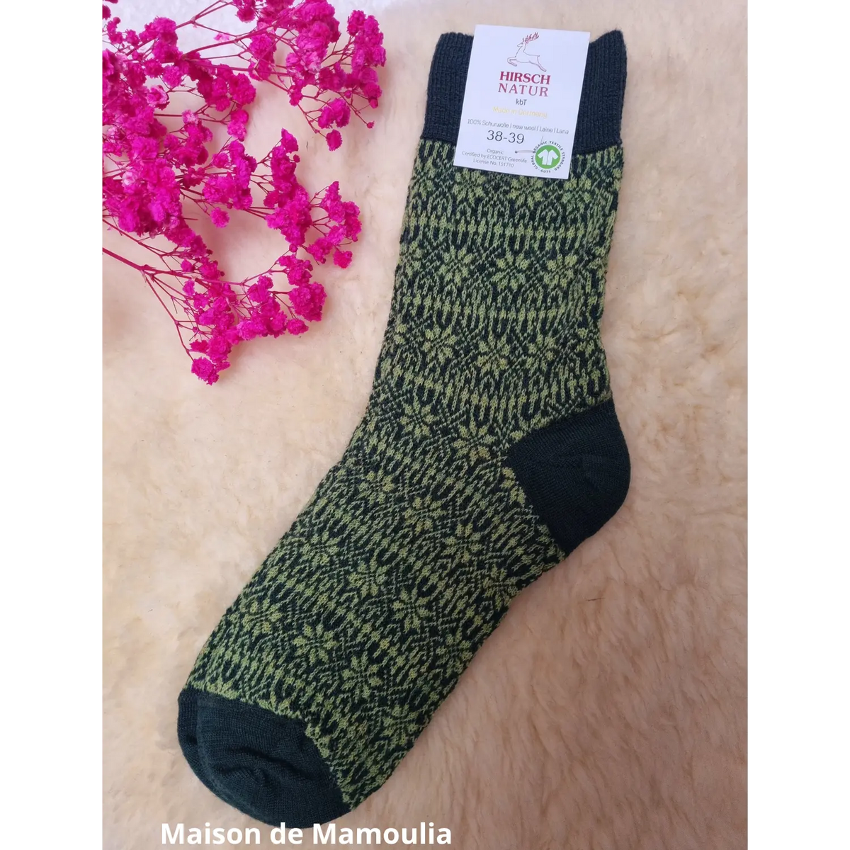 Hirsch Natur – Chaussettes norvégiennes adulte – 100 % laine – Fines