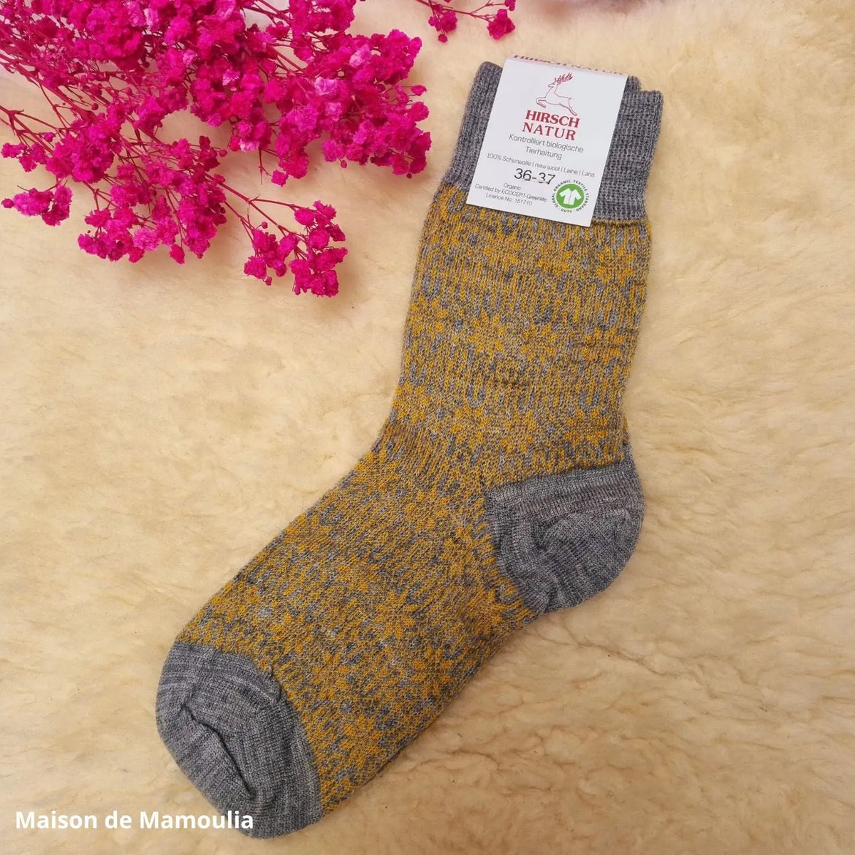 Hirsch Natur – Chaussettes norvégiennes adulte – 100 % laine – Fines