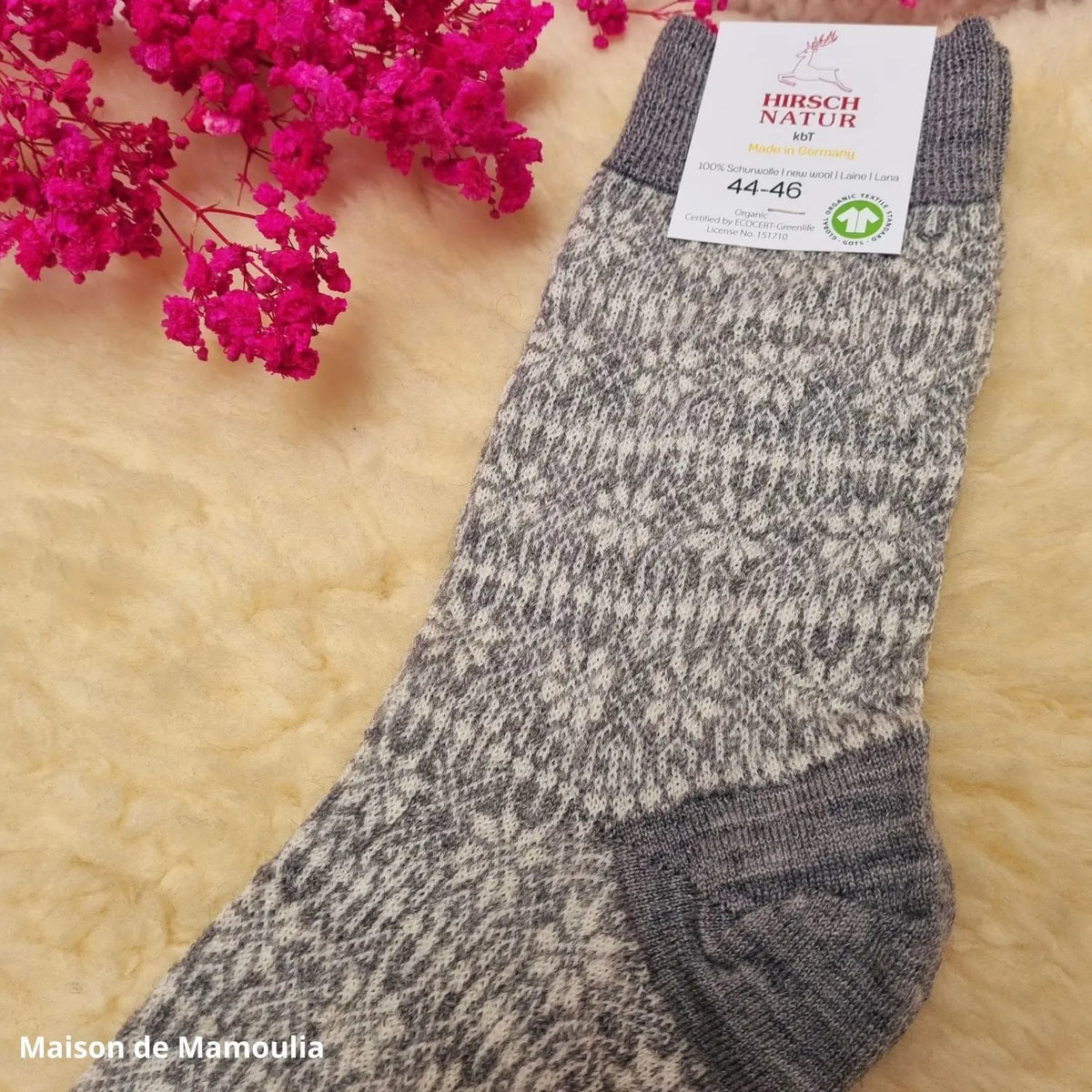Hirsch Natur – Chaussettes norvégiennes adulte – 100 % laine – Fines