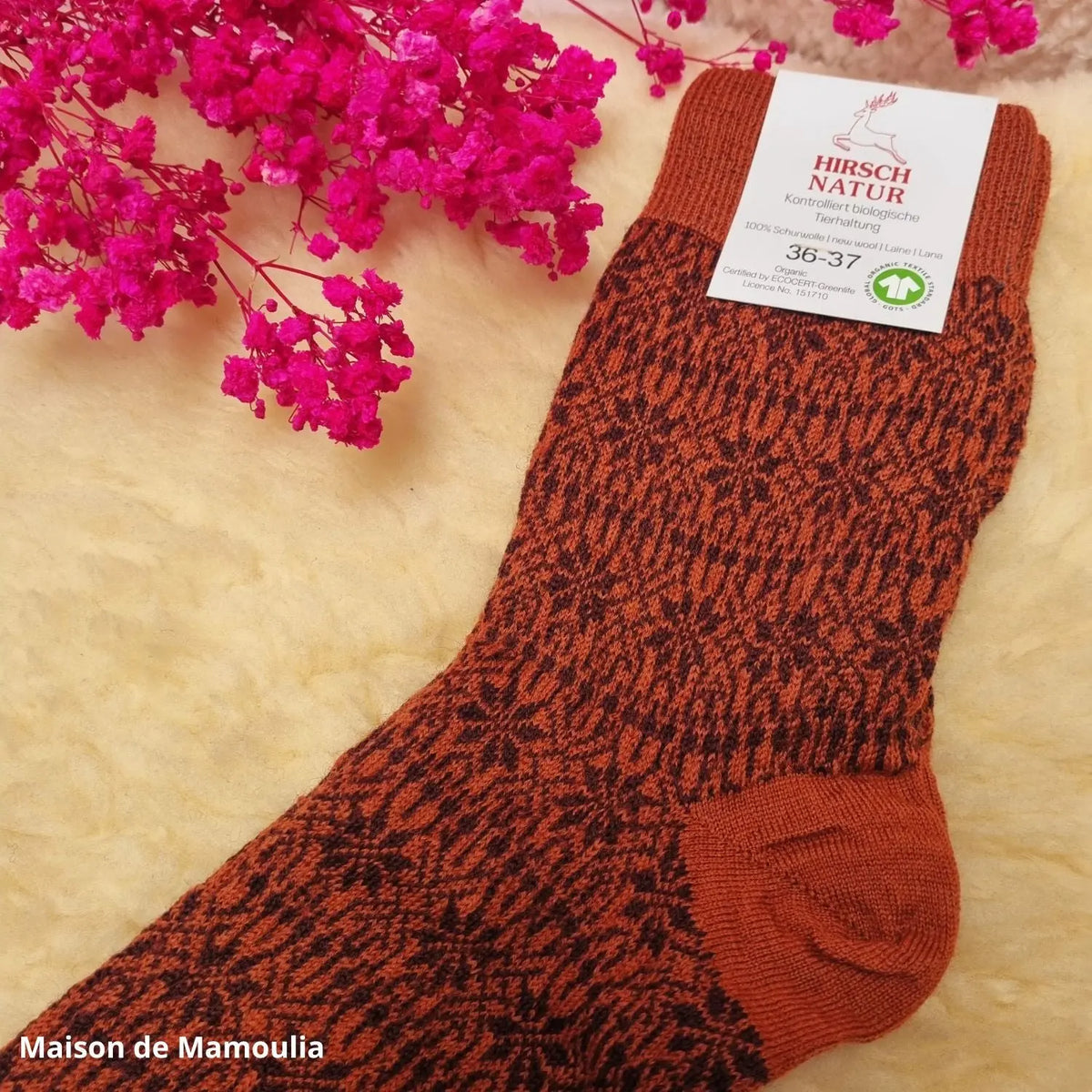 Hirsch Natur – Chaussettes norvégiennes adulte – 100 % laine – Fines