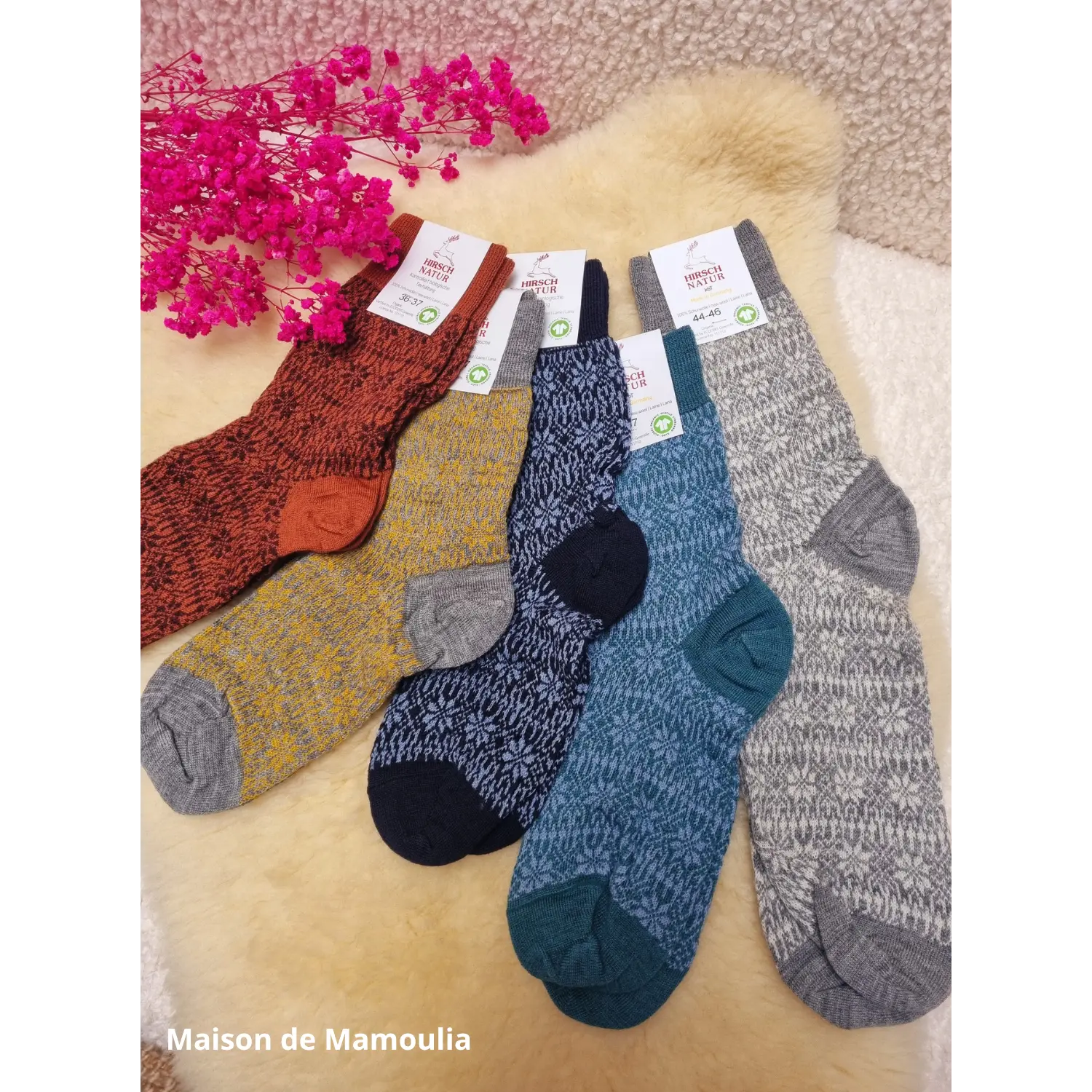 Hirsch Natur – Chaussettes norvégiennes adulte – 100 % laine – Fines