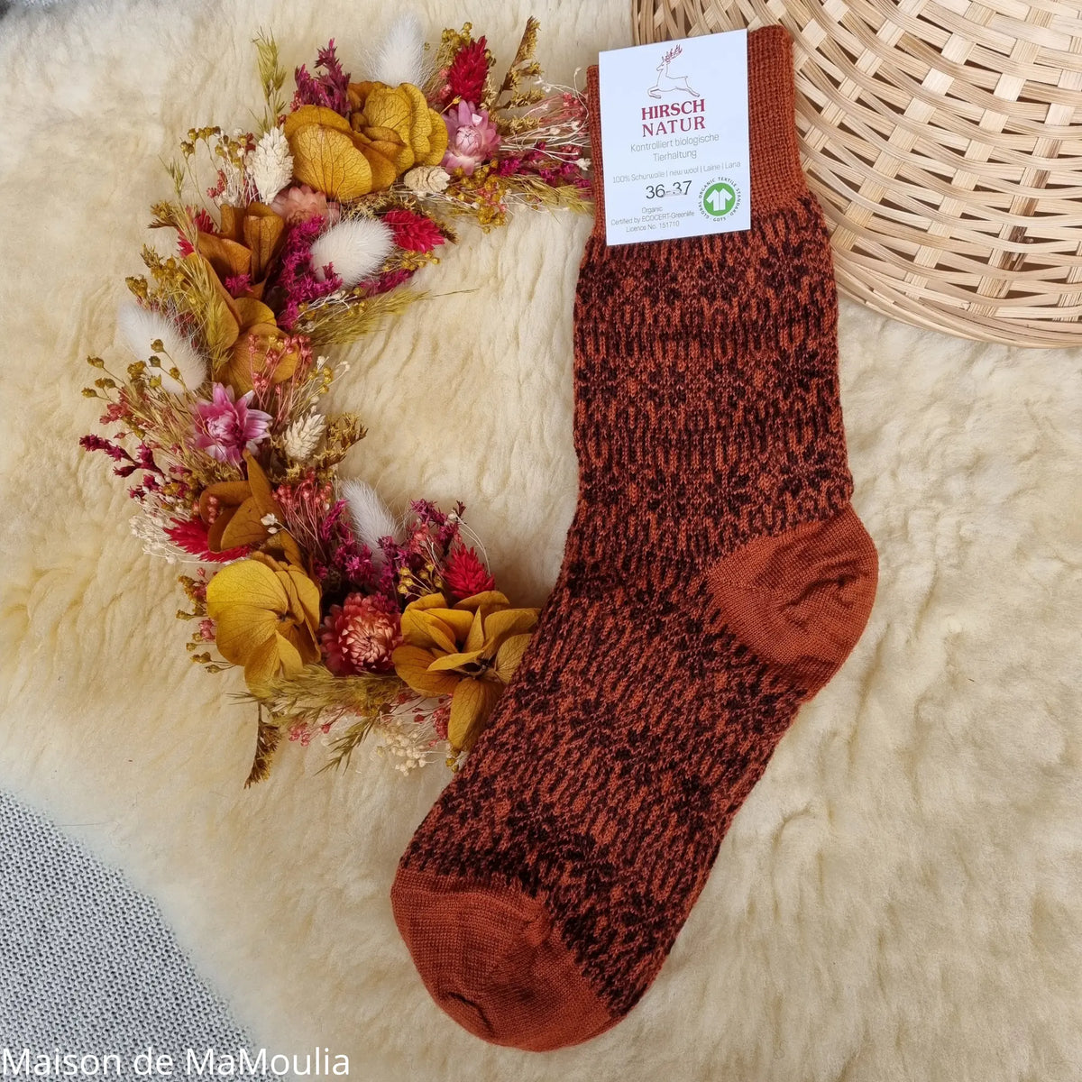 Hirsch Natur – Chaussettes norvégiennes adulte – 100 % laine – Fines
