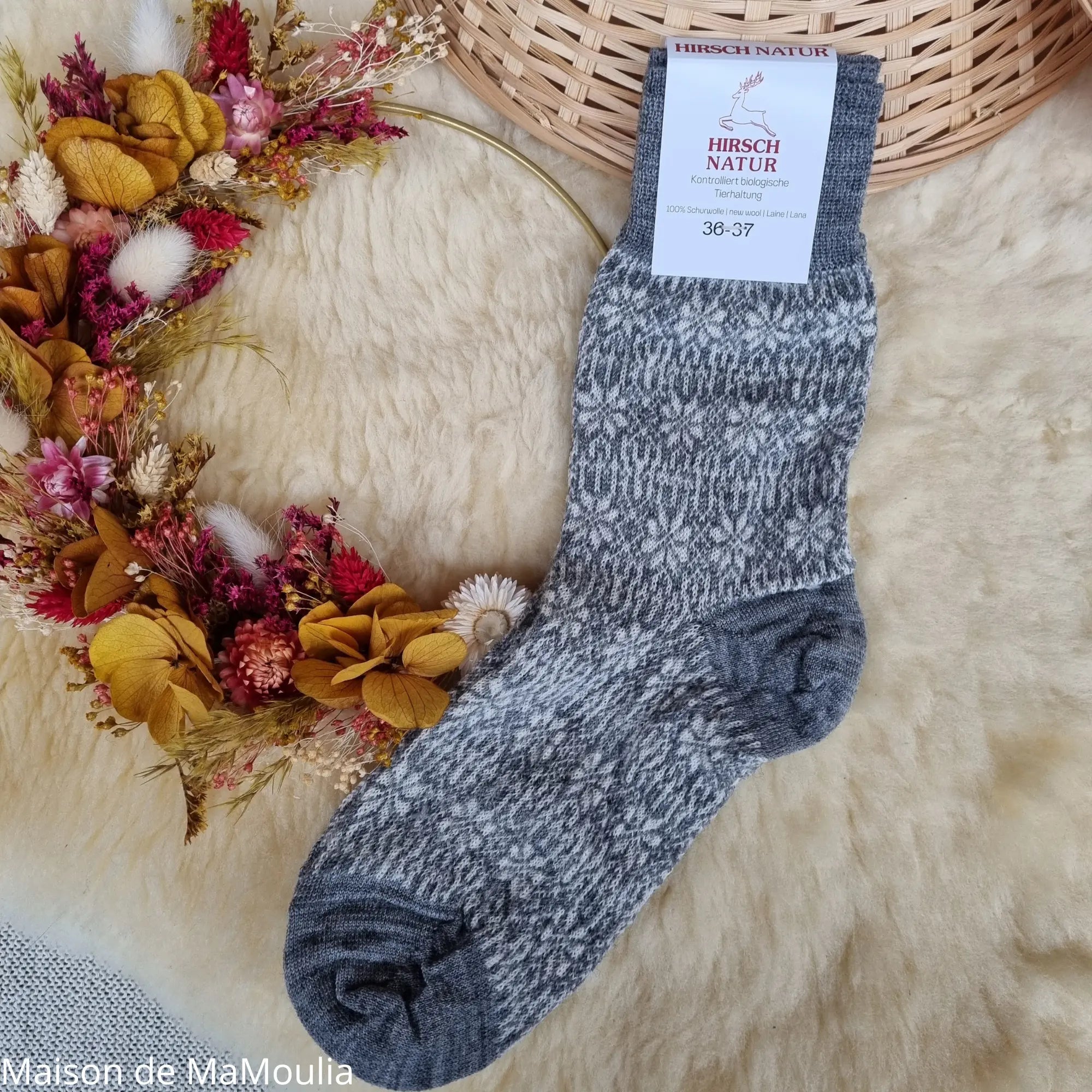Hirsch Natur – Chaussettes norvégiennes adulte – 100 % laine – Fines