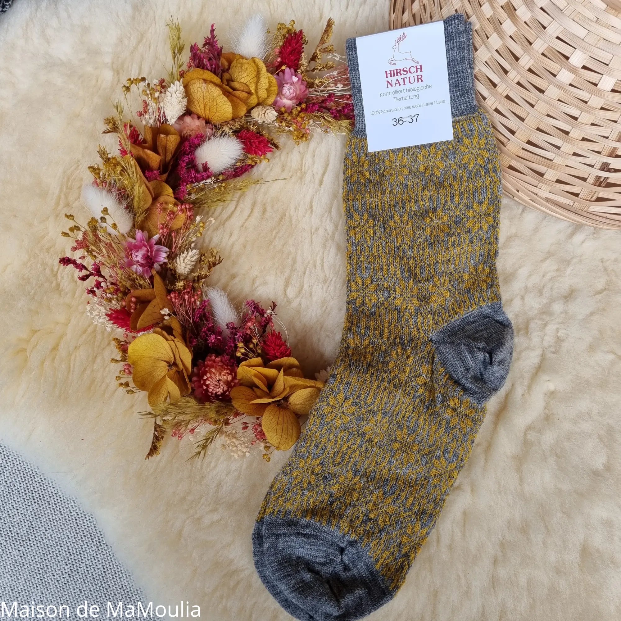 Hirsch Natur – Chaussettes norvégiennes adulte – 100 % laine – Fines