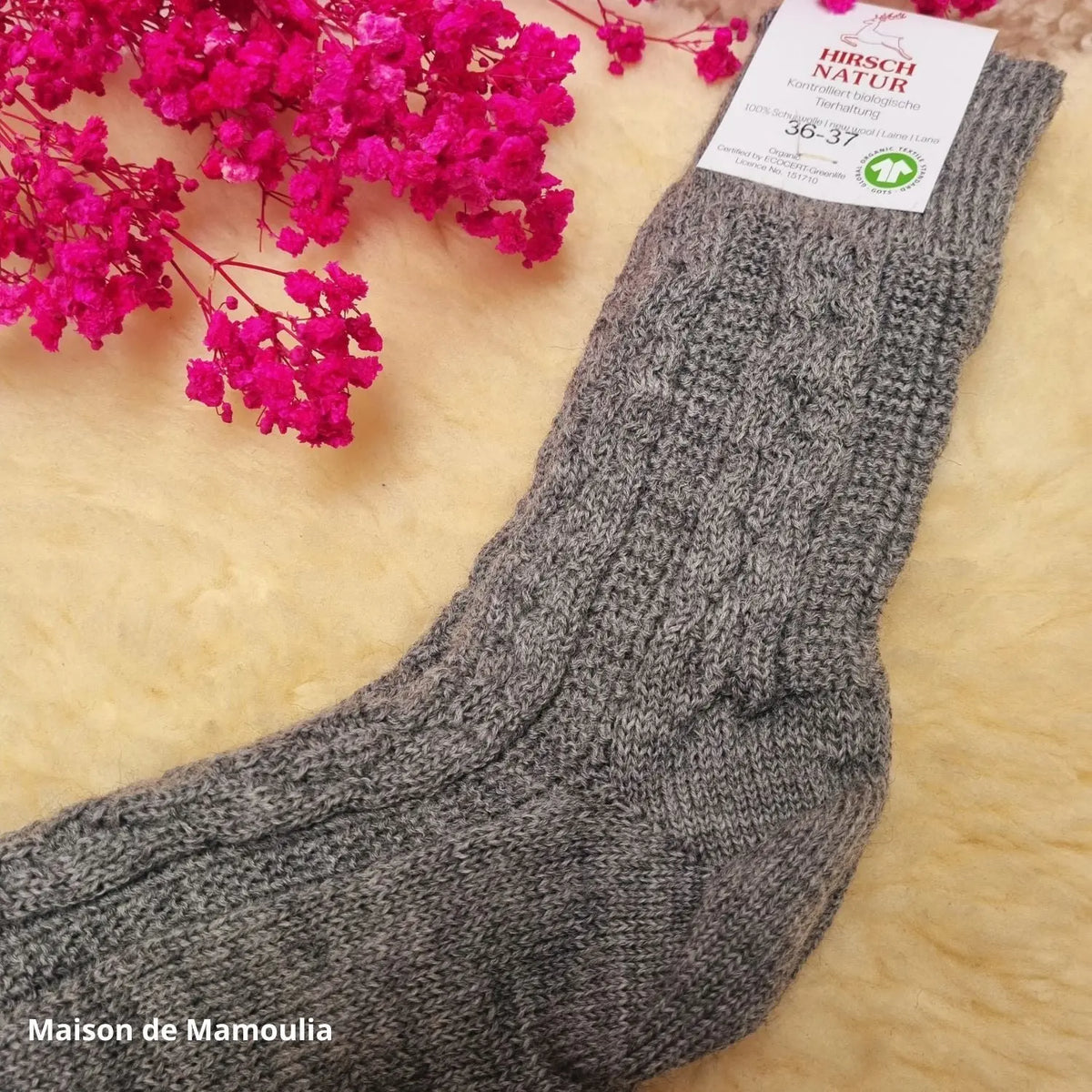 Hirsch Natur - Adult non-slip socks - 100% wool