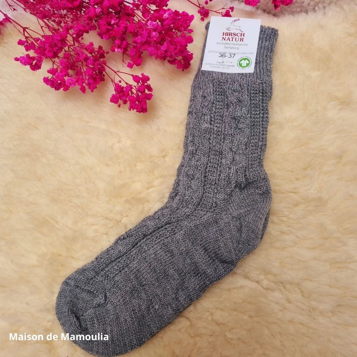 Hirsch Natur - Adult non-slip socks - 100% wool