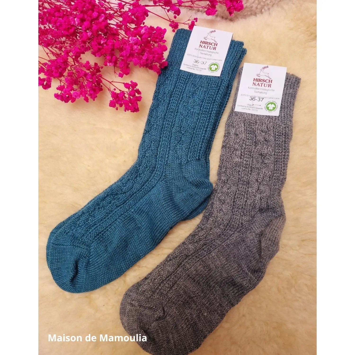 Hirsch Natur - Adult non-slip socks - 100% wool
