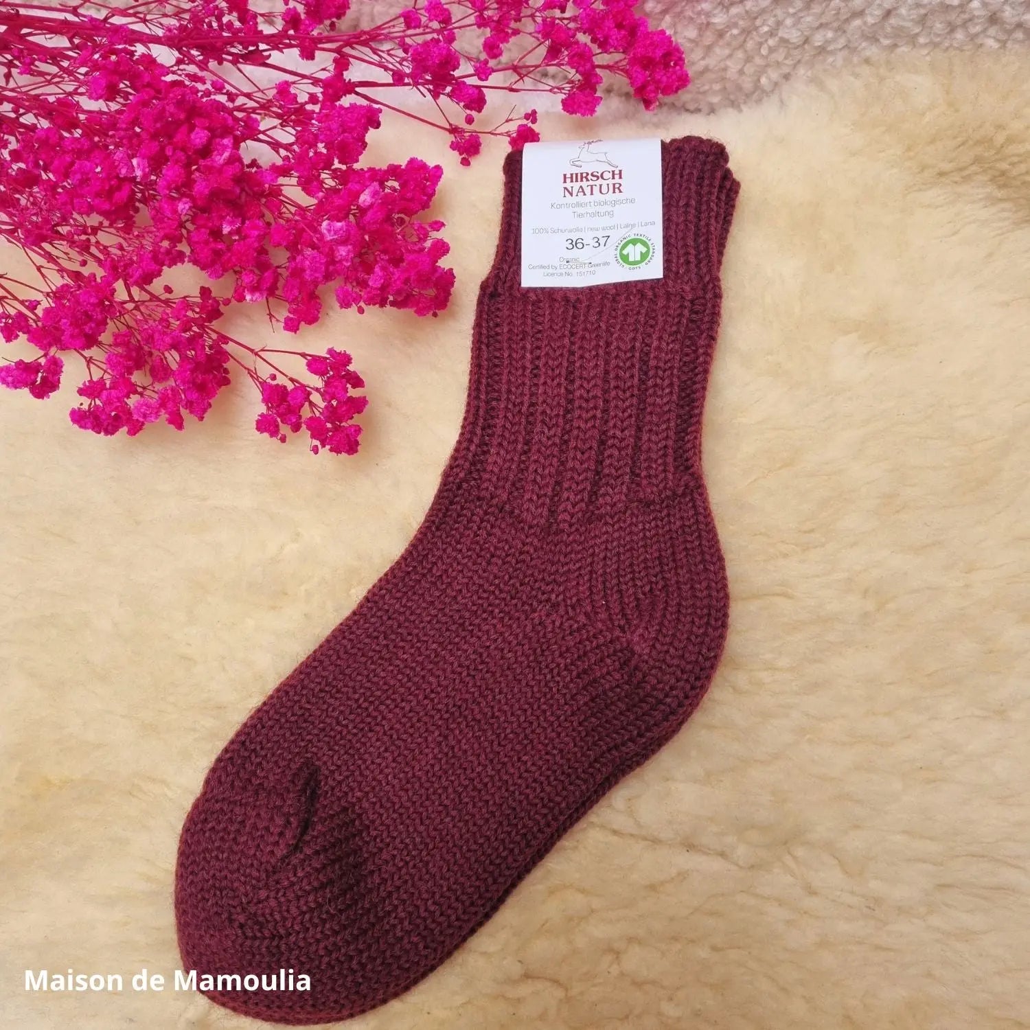 Hirsch Natur - Adult non-slip socks - 100% wool