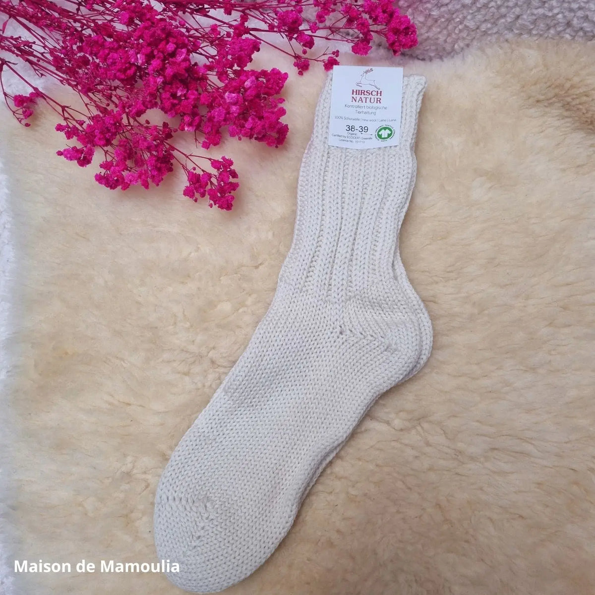 Hirsch Natur - Adult non-slip socks - 100% wool