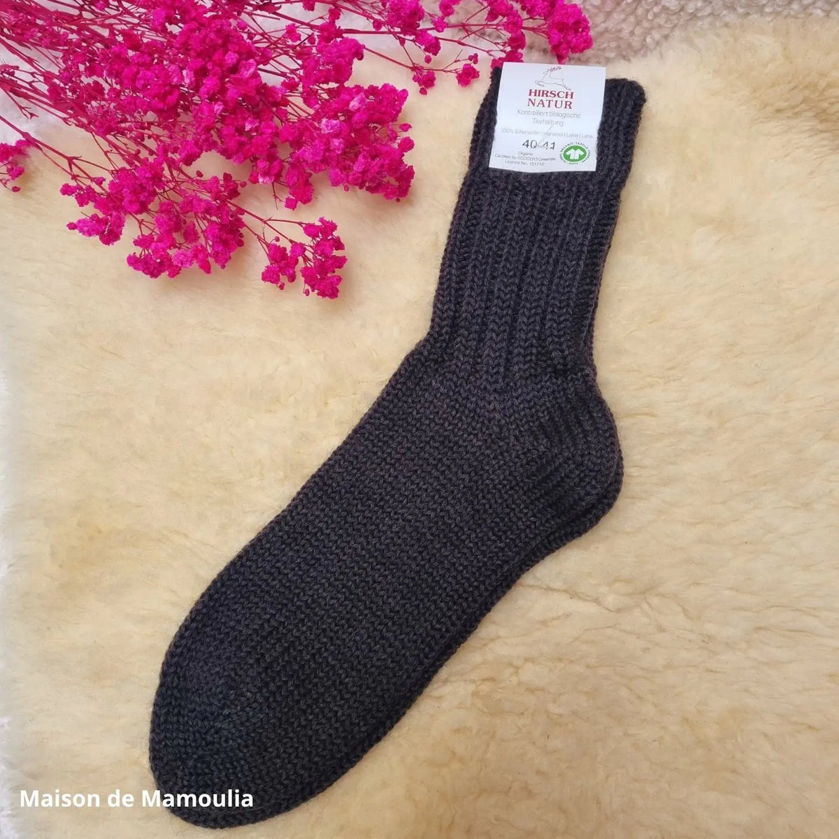 Hirsch Natur - Adult non-slip socks - 100% wool