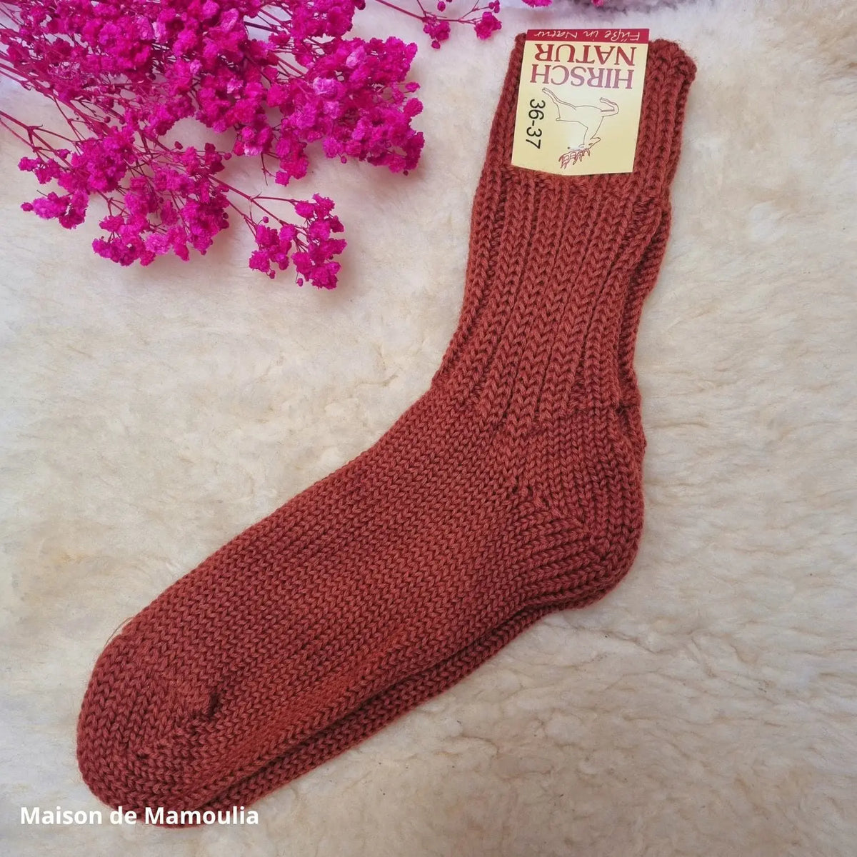 Hirsch Natur - Adult non-slip socks - 100% wool