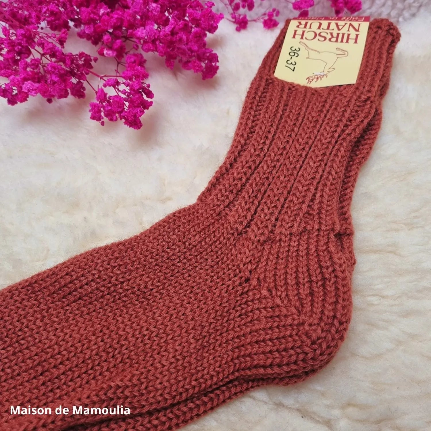 Hirsch Natur - Adult non-slip socks - 100% wool