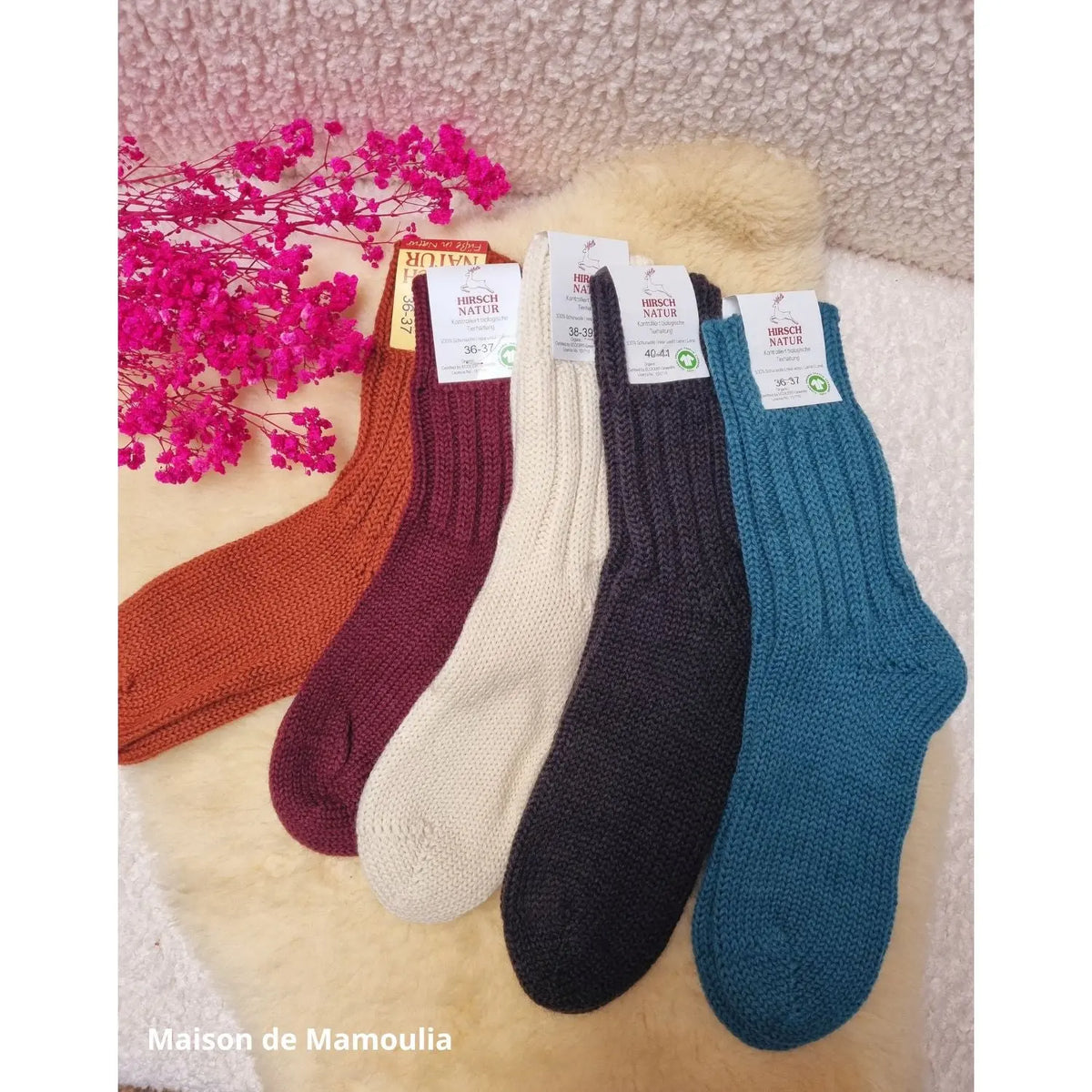 Hirsch Natur - Adult non-slip socks - 100% wool