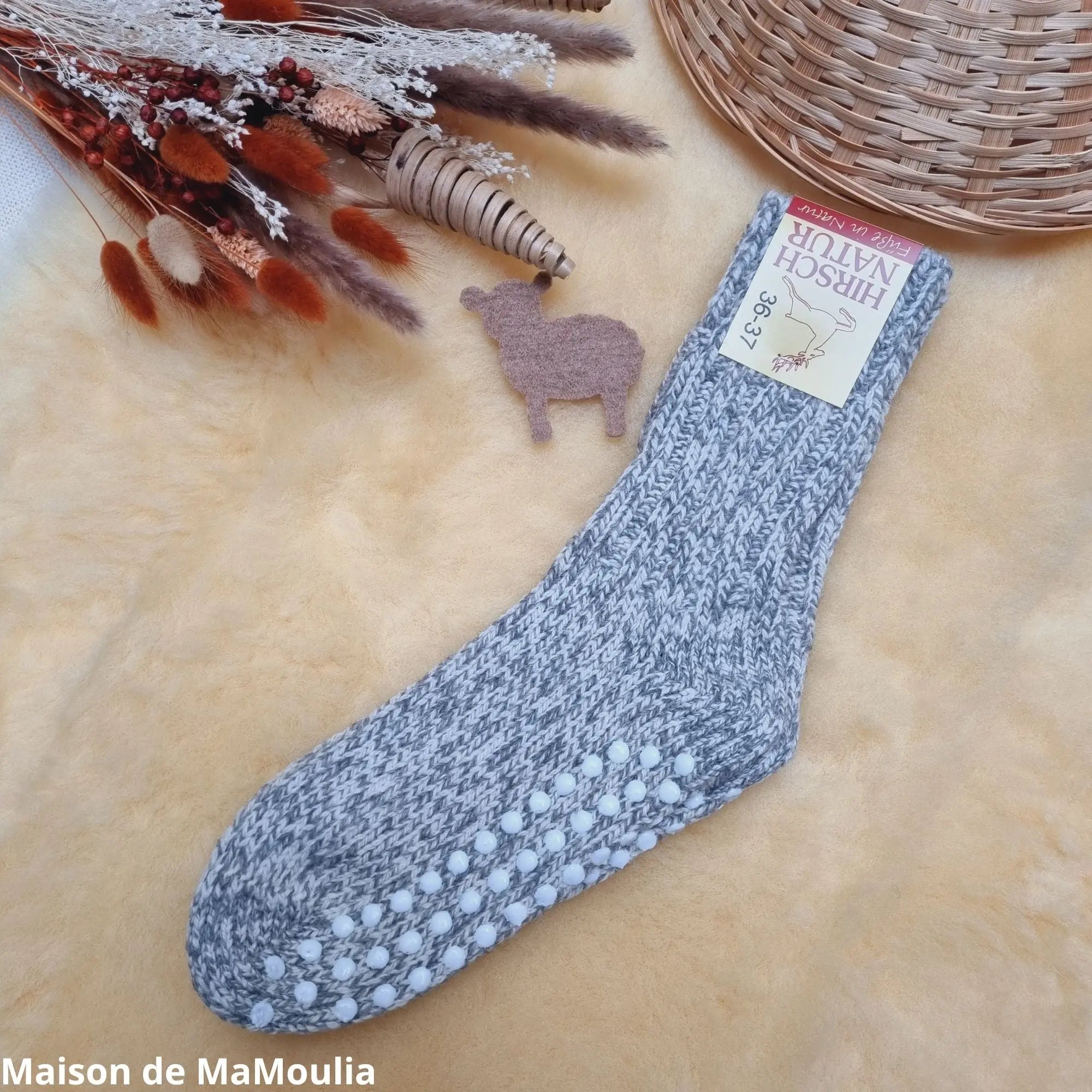 Hirsch Natur - Chaussettes antidérapantes adulte – 100 % laine Hirsch Natur