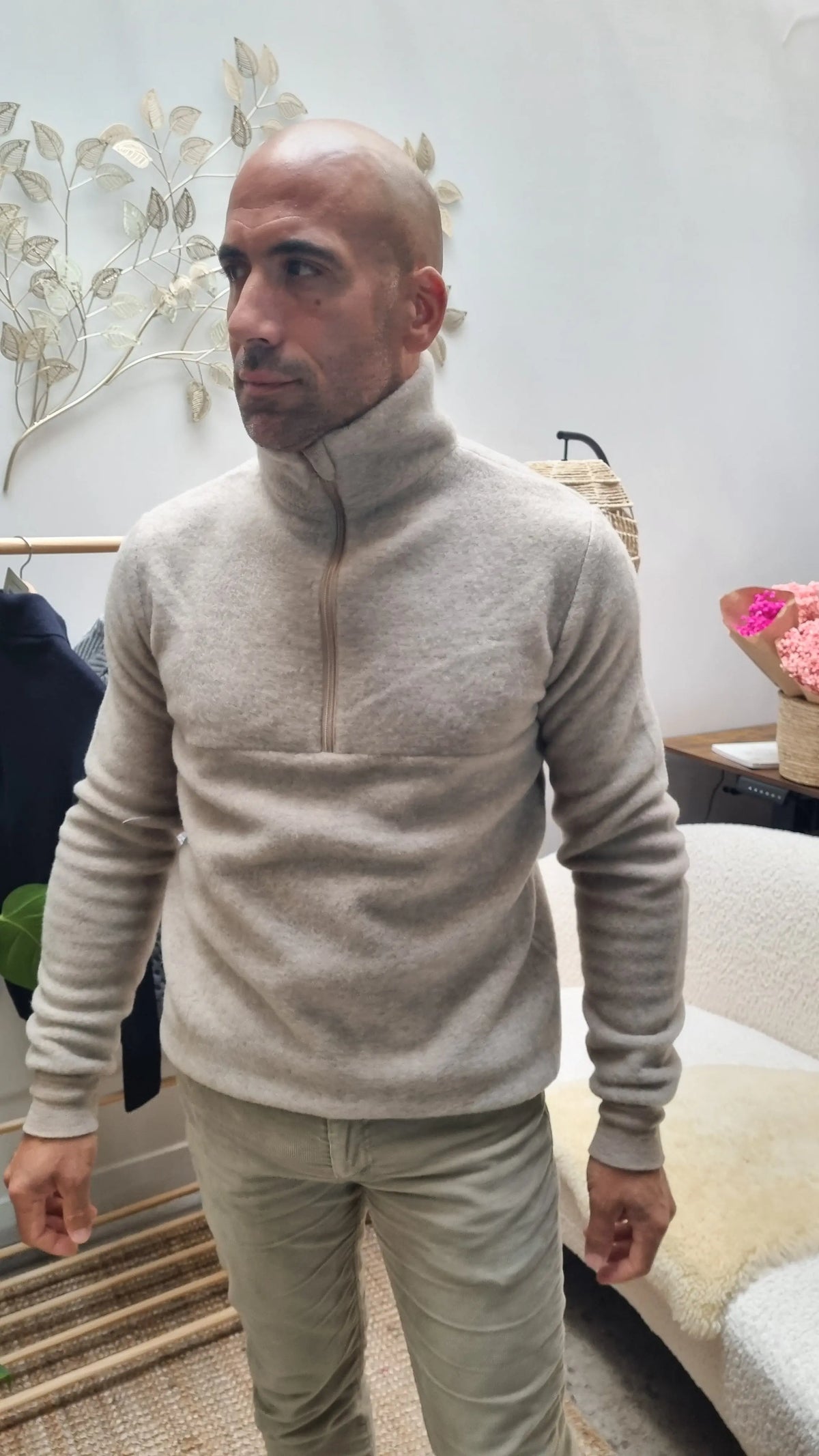 Reiff - Men's trucker collar sweater in merino fleece wool