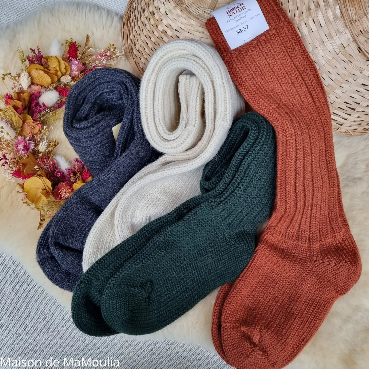 Hirsch Natur - Adult Thick Norwegian Socks - 100% Wool