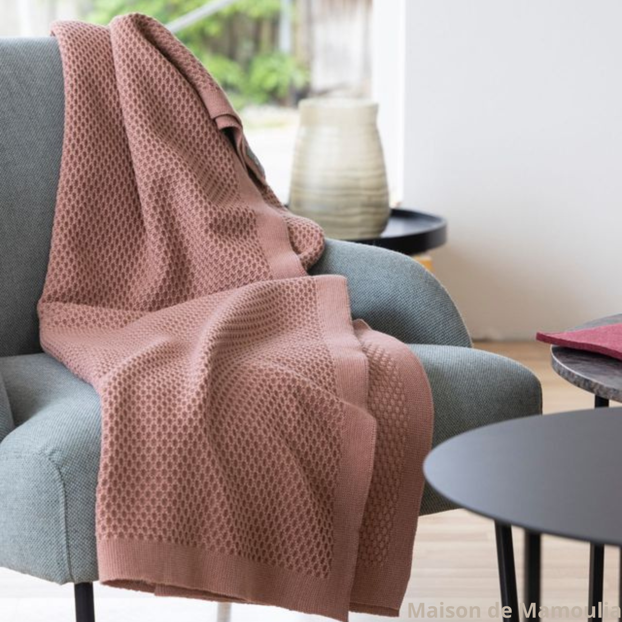 Disana - Couverture laine tricotée 135×200 cm - Nid d’abeille