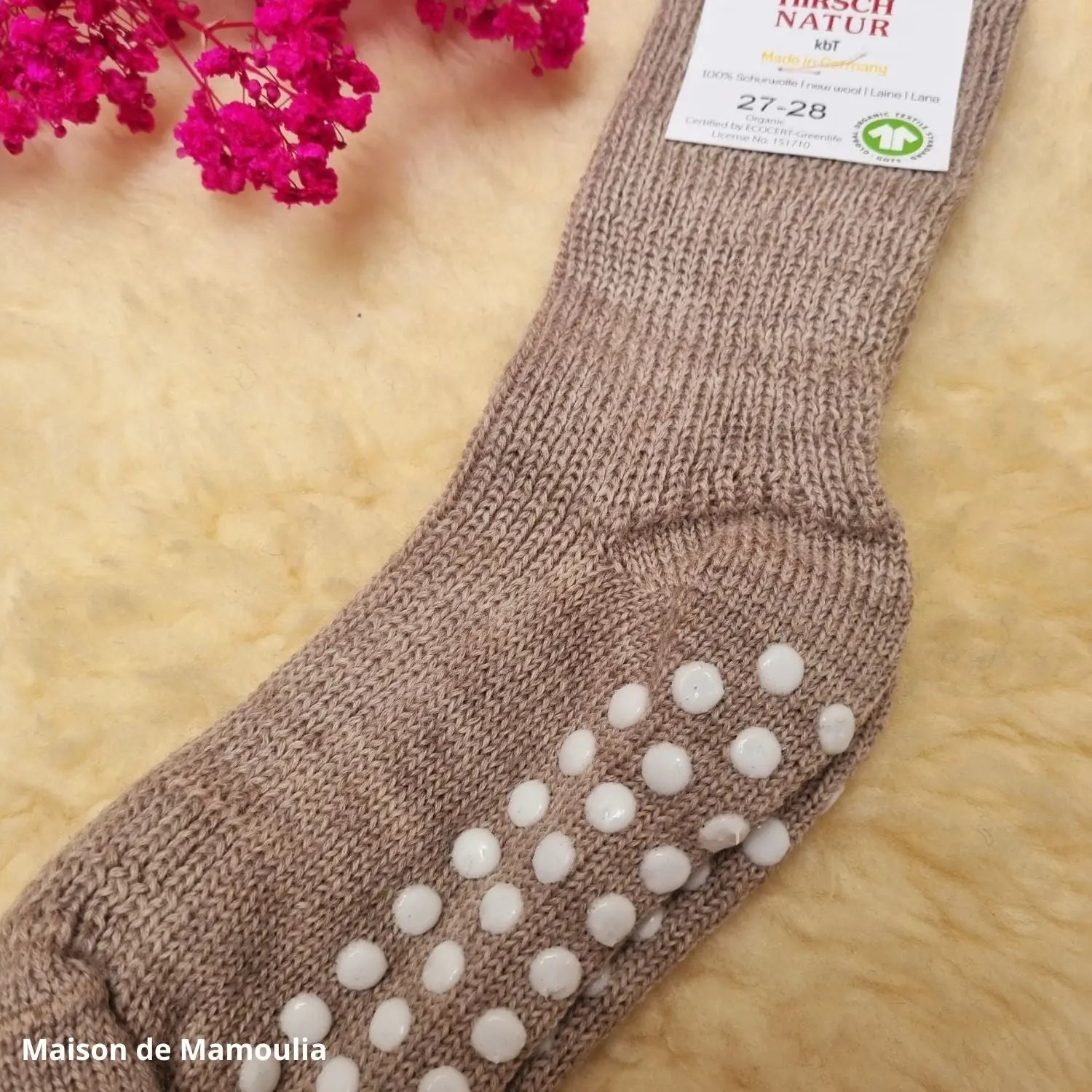 Hirsch Natur - Chaussettes antidérapantes enfant – 100 % laine