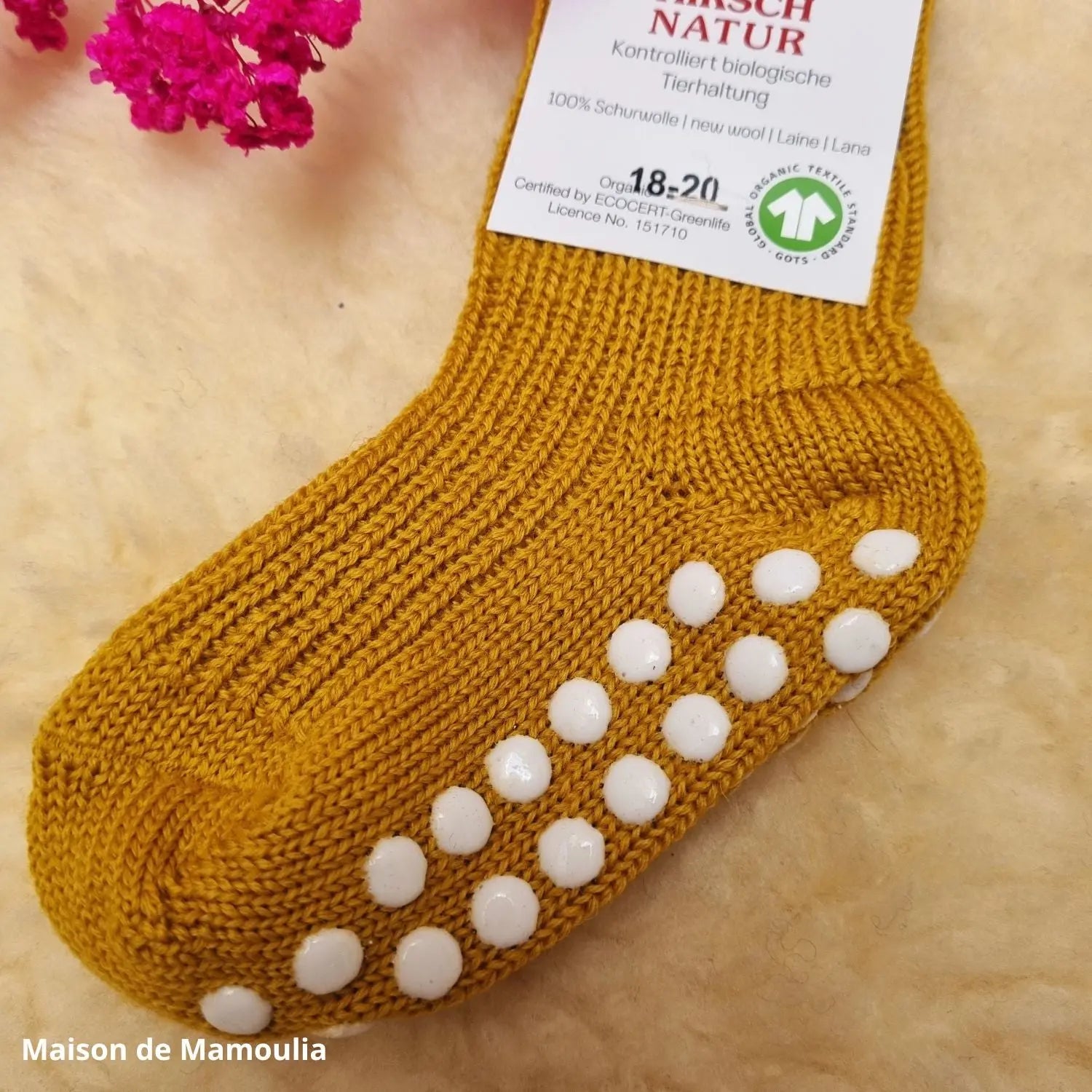 Hirsch Natur - Chaussettes antidérapantes enfant – 100 % laine