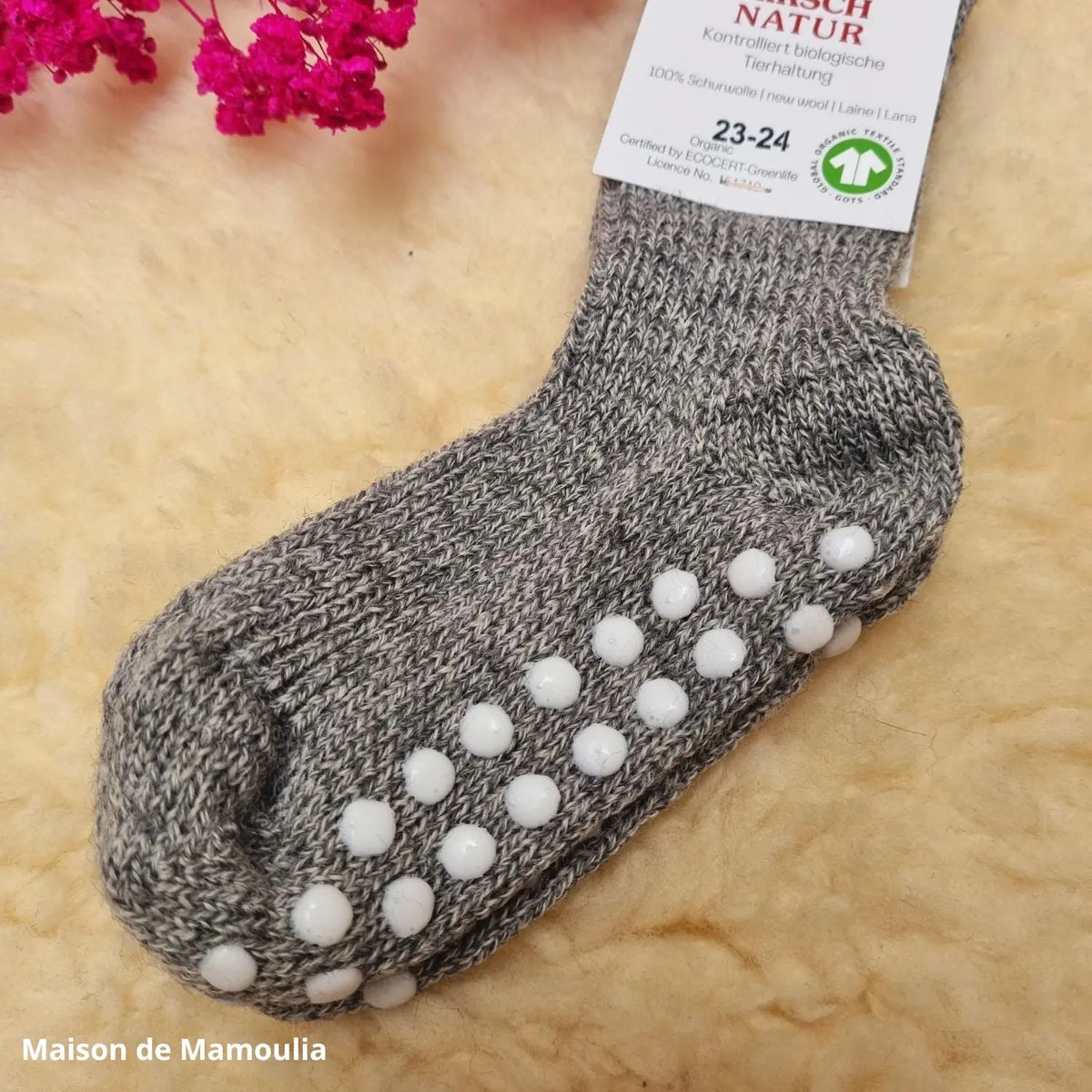 Hirsch Natur - Chaussettes antidérapantes enfant – 100 % laine